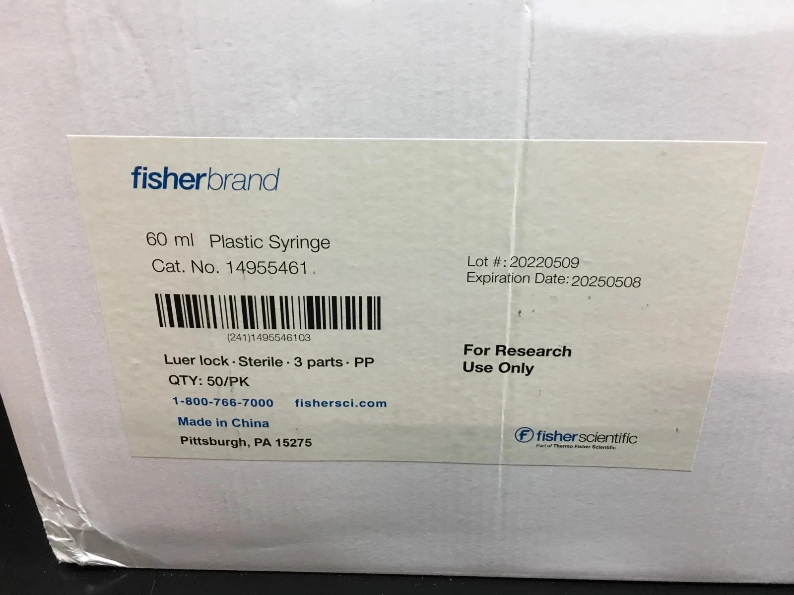 Fisherbrand Cat No 14955461 Plastic Syringe 60mL Lot 2 Packs