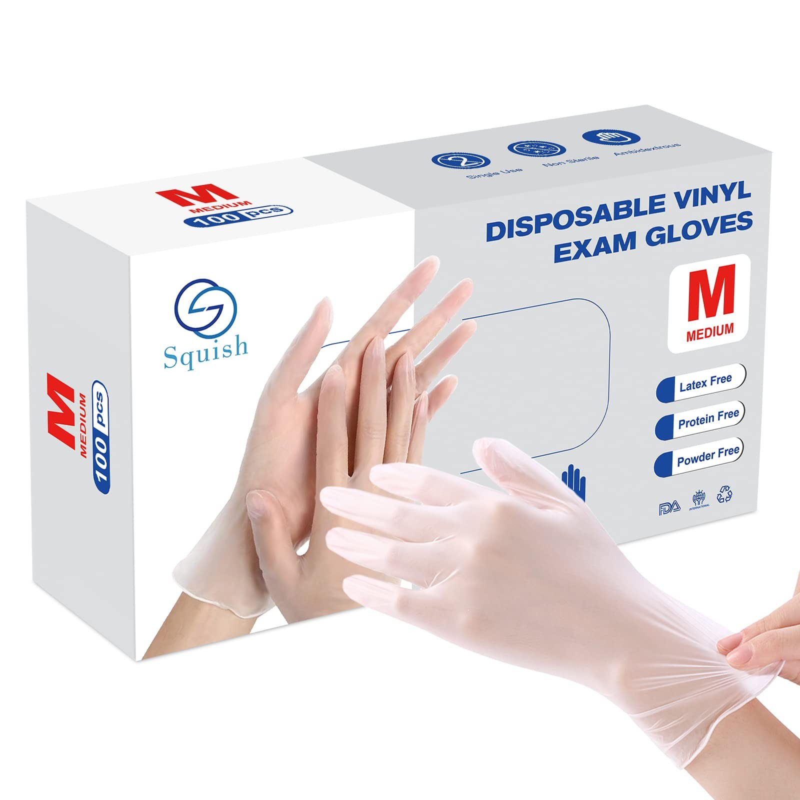 squish Disposable Gloves, 100 Count 4 mil Clear Vinyl Gloves Latex Free Powde…