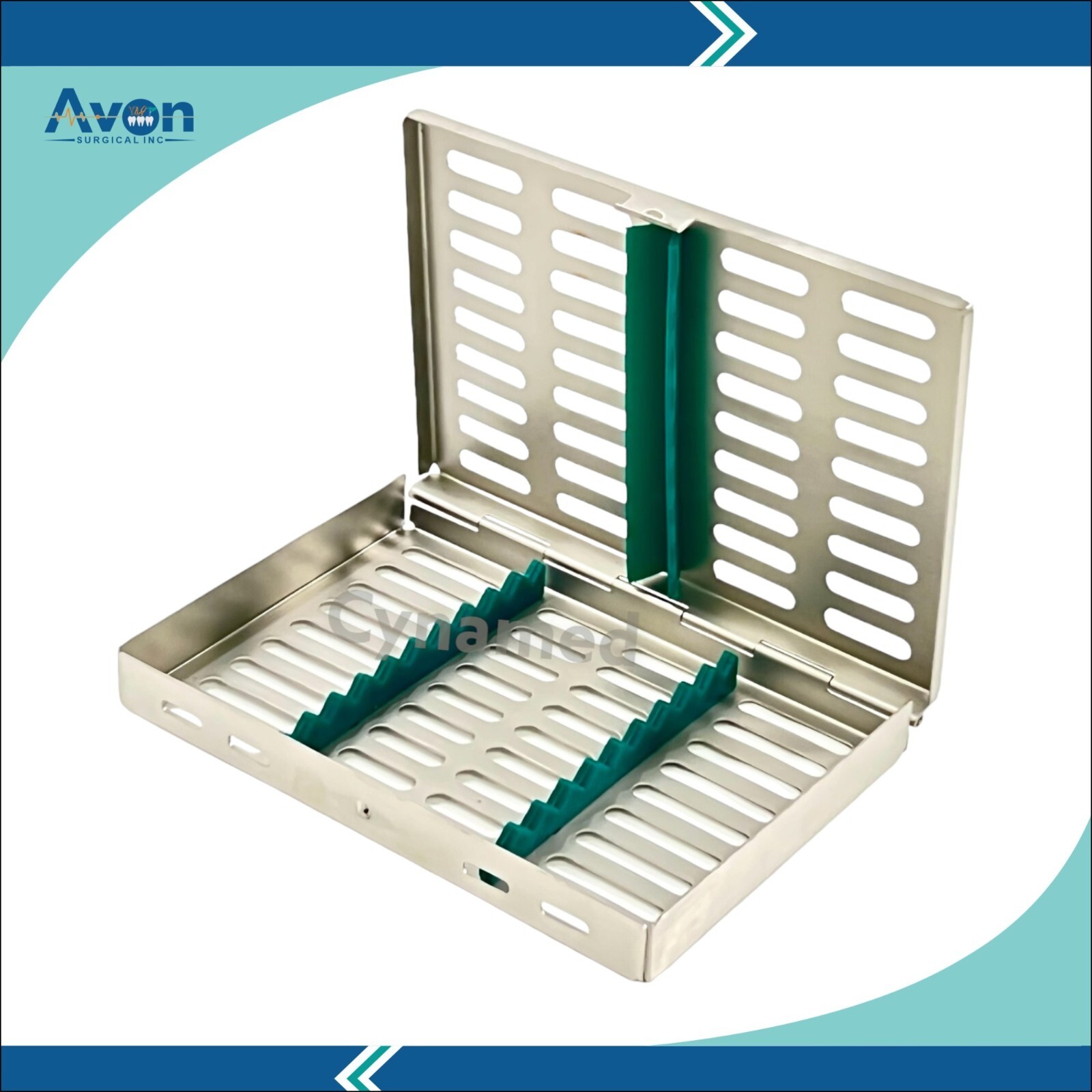 Autoclave Box 7″ x 5.5″ x 1.25″ w/ Green Silicone Inserts German Steel-Medium