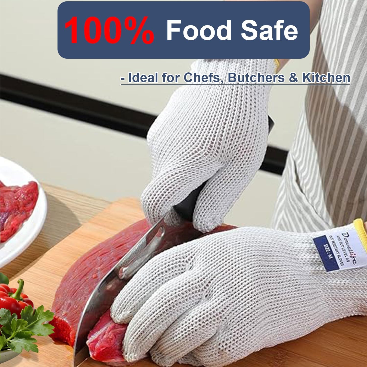 Dowellife Level 8 Cut Resistant Gloves, Food Grade, Knife Safety, Wood Carving