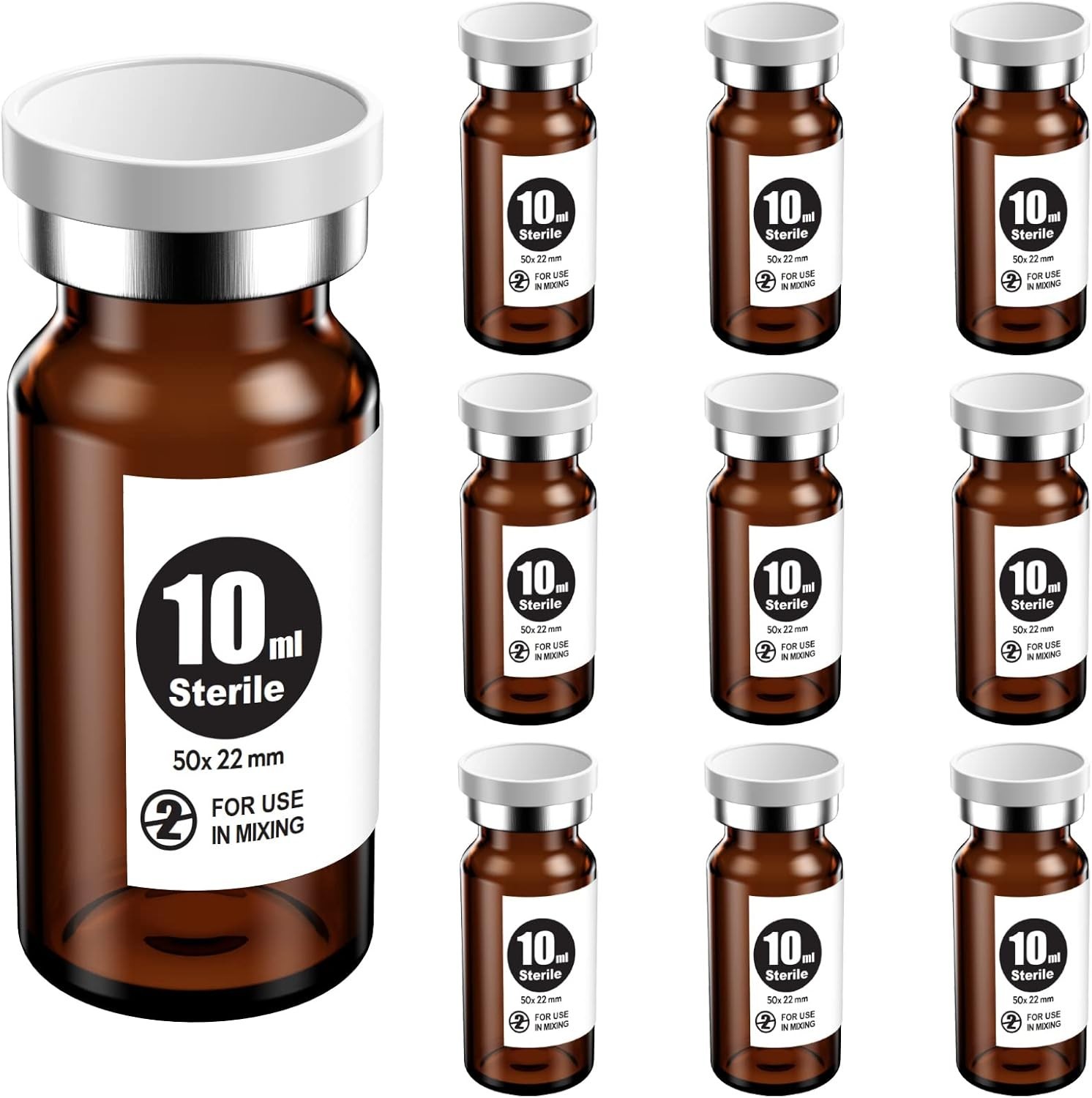 High-Quality 10ml Sterile Amber Glass Vials with Injection Port – Set of 10