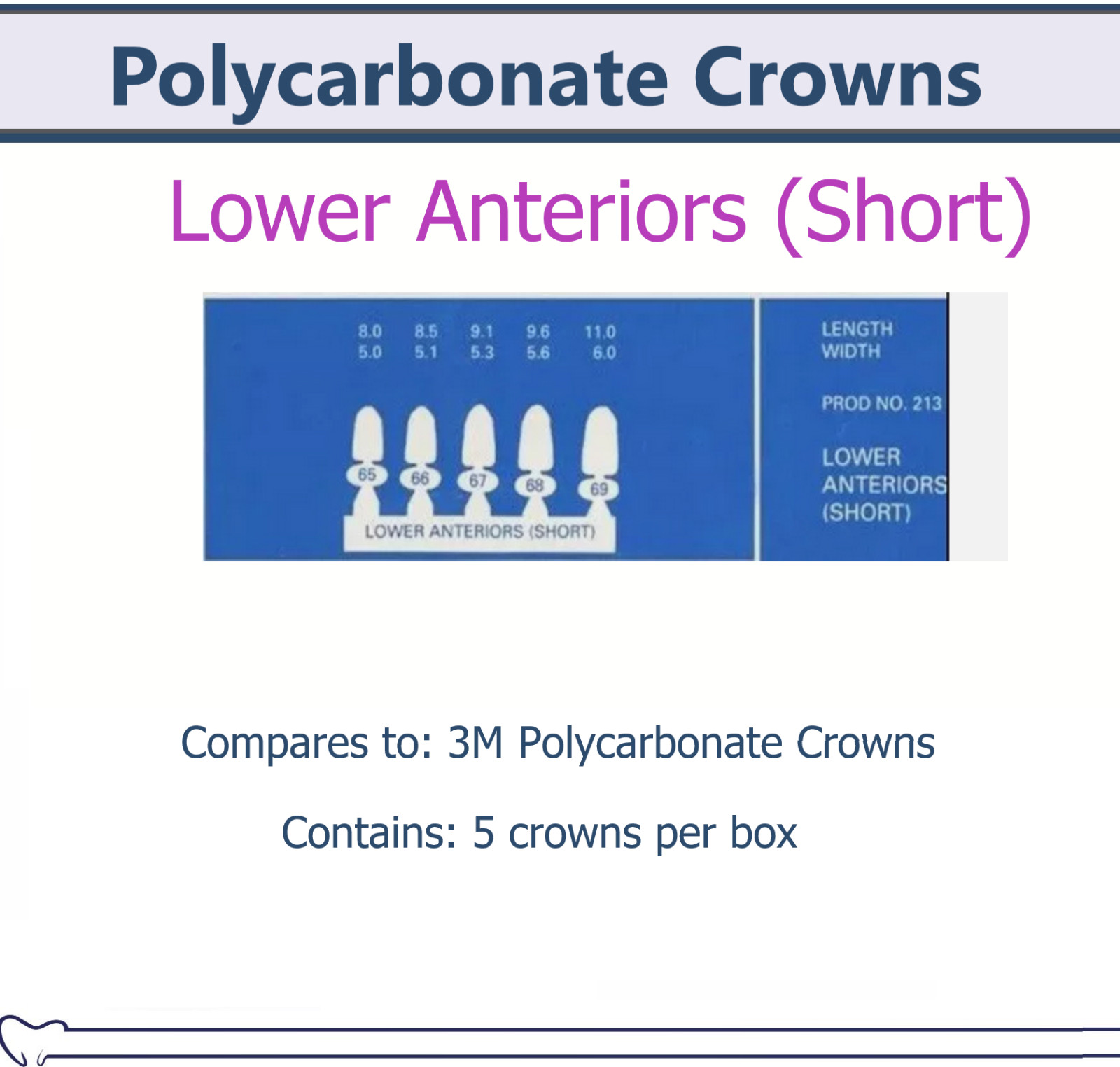 MARK3 Dental Temporary Polycarbonate Crowns All Sizes Swiss Made Box/5, 3M Type