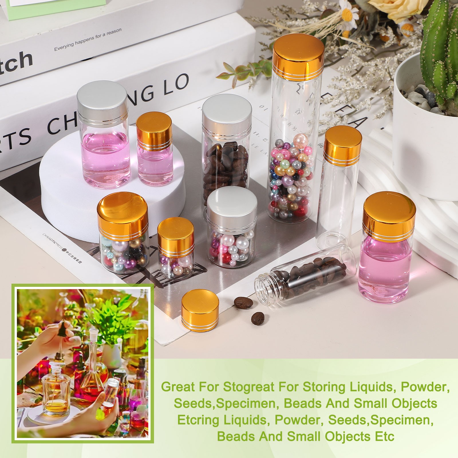 10Pcs Mini Glass Bottles with Lids, 15ml Small Clear Glass Jars Vials