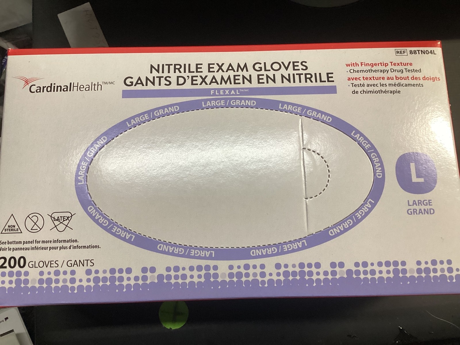 CardinalHealth Flexal 88TN04L Nitrile Gloves, Large – 200 Count