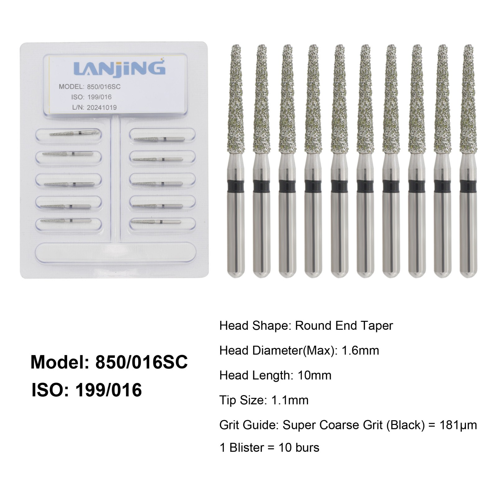 Dental Round End Taper Diamond Burs Coarse Diamond Bur FG High Speed 856/014C