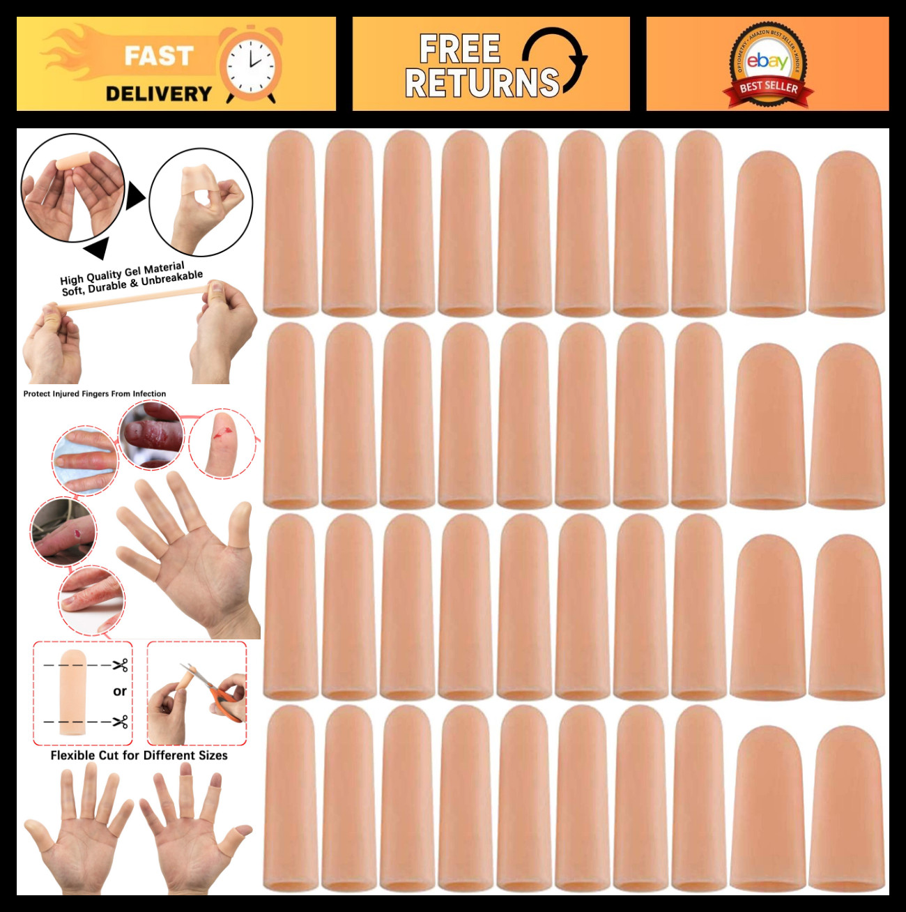 Gel Finger Support Protector Gloves – Silicone Fingertips for Cracked Skin, Ecze