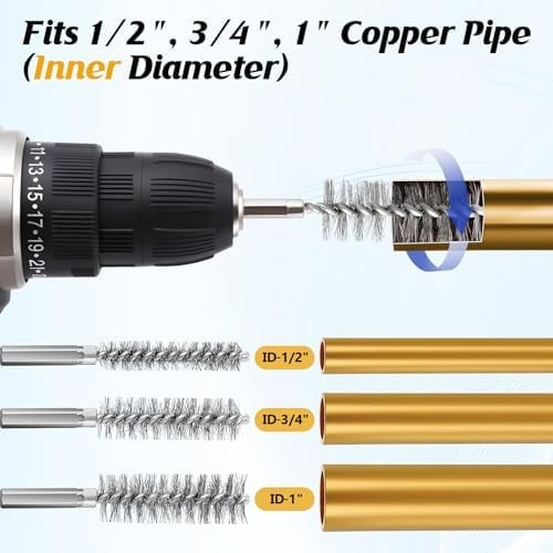 Copper Pipe Cleaner for Drill Set Includes External Stainless Steel Wire Bore…