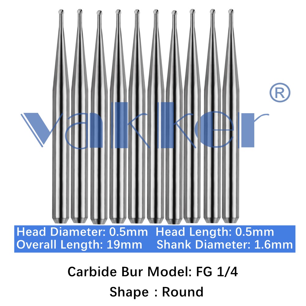 10-100pc Vakker Dental Carbide Burs FG 1/4 19mm Round FG Drill Bits High Speed