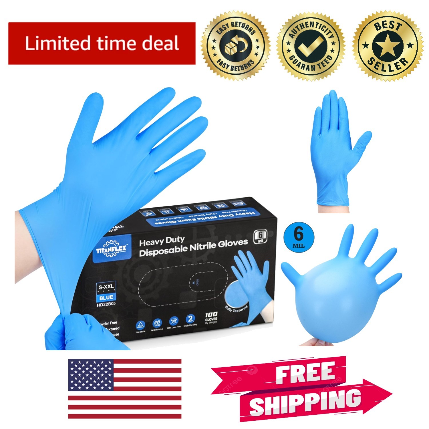 Disposable Heavy-Duty Blue Nitrile Gloves – Food-Safe & Mechanic Ready, 100ct