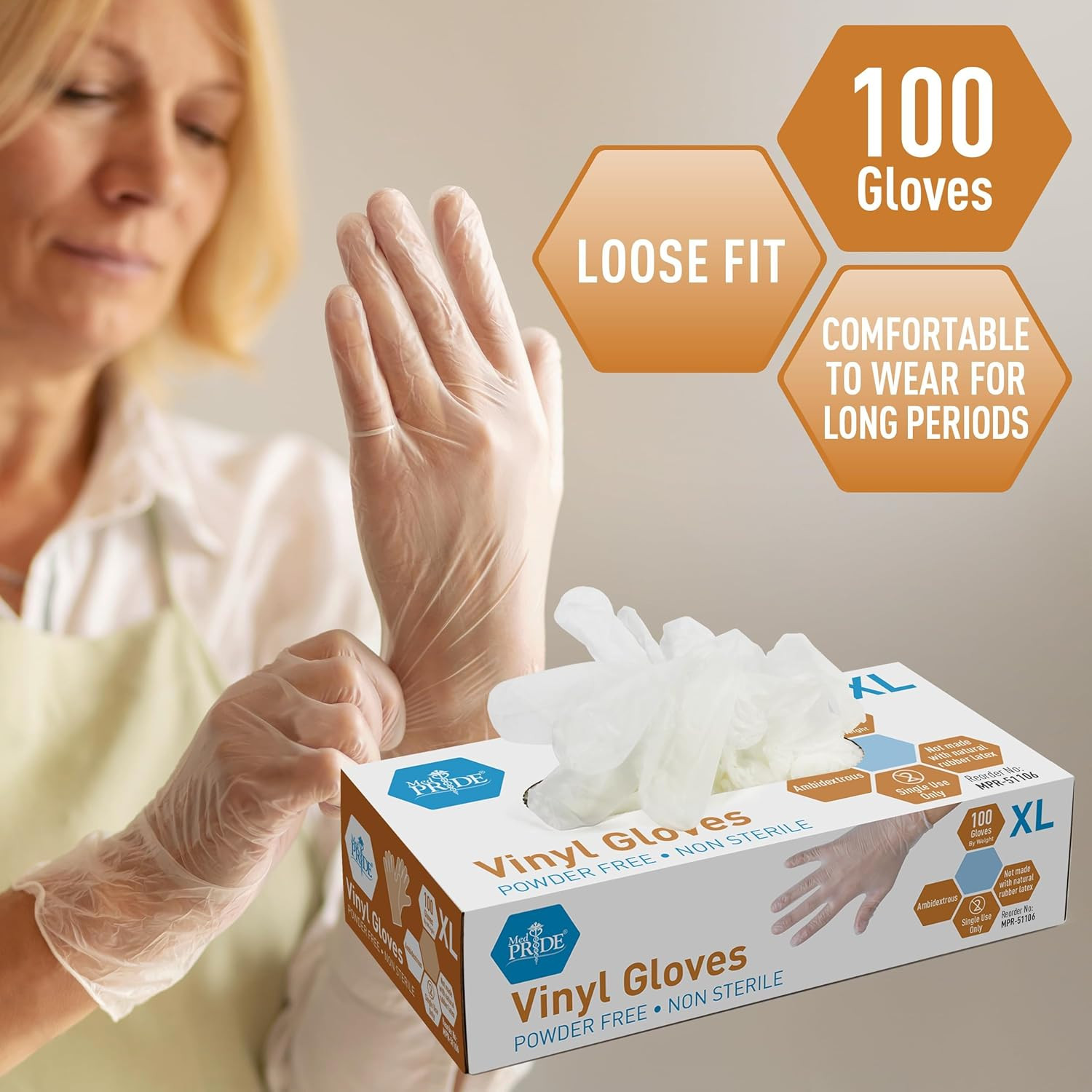 Medpride General Purpose Powder-Free Vinyl Gloves, X-Large (Pack of 100)