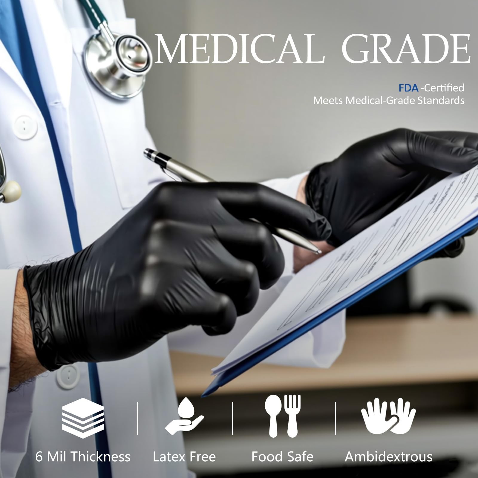 PROMEDIX P 6 Mil Nitrile Exam Gloves, Powder-Free Latex-Free Disposable, Blac…