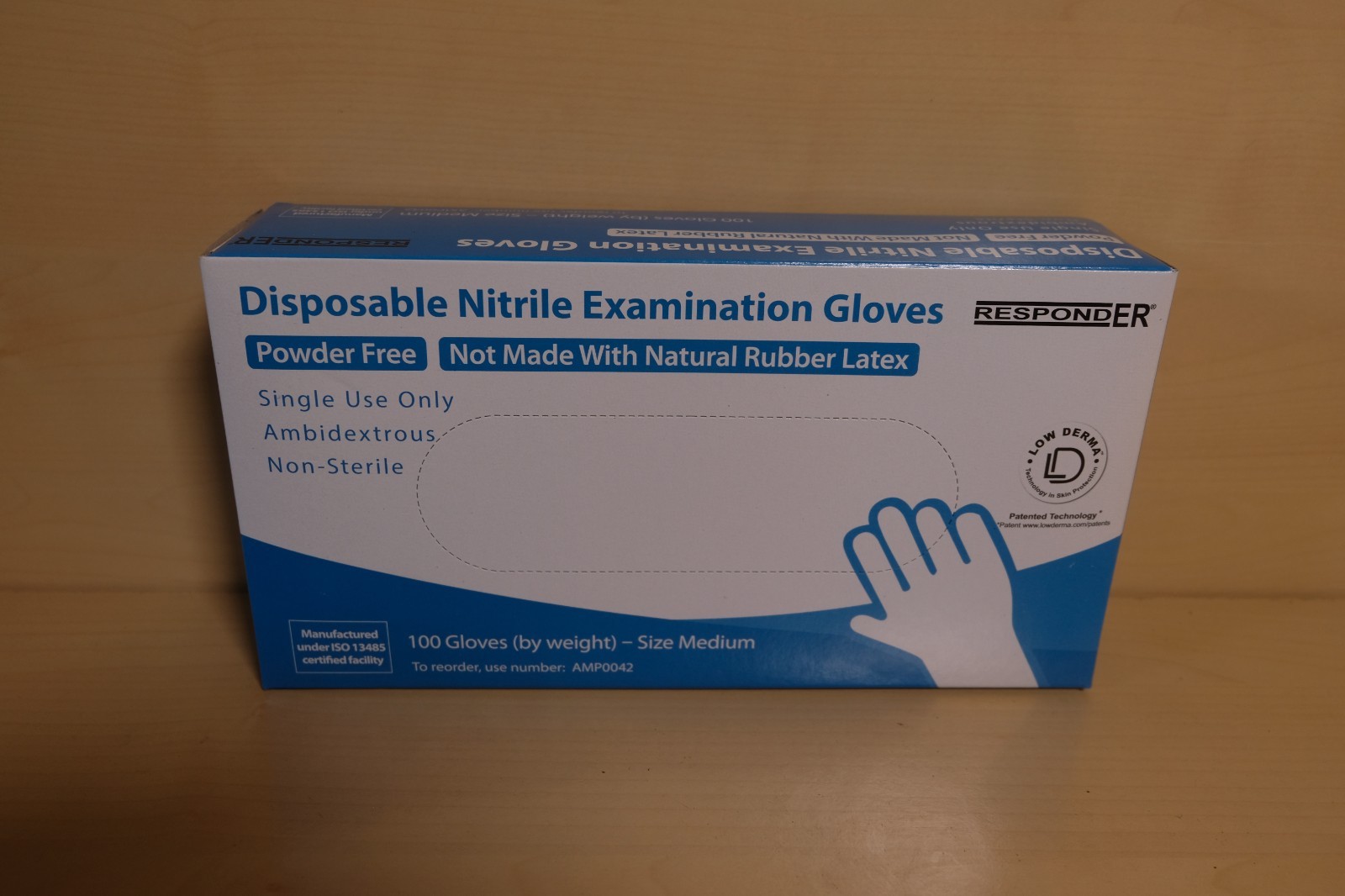 RESPONDER DISPOSABLE NITRILE GLOVE. MEDIUM, Box/100