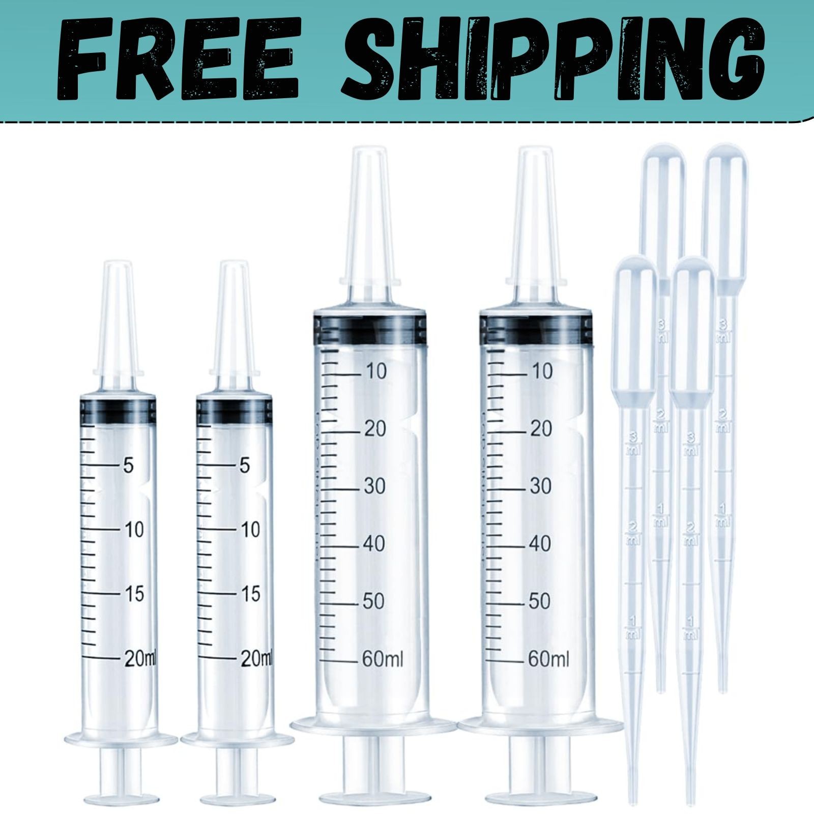 4 Pack 20ml & 60ml Plastic Syringe, Large Syringes Without Needle for Scientific
