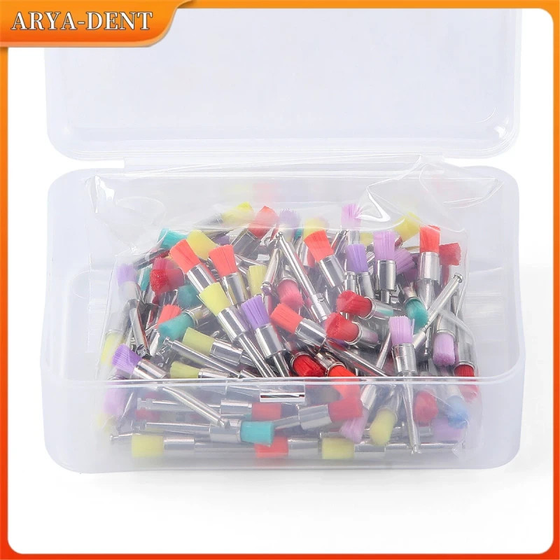 100pcs Dental Nylon Bristle Prophy Polishing Brush Latch Flat Bowl Type Polisher