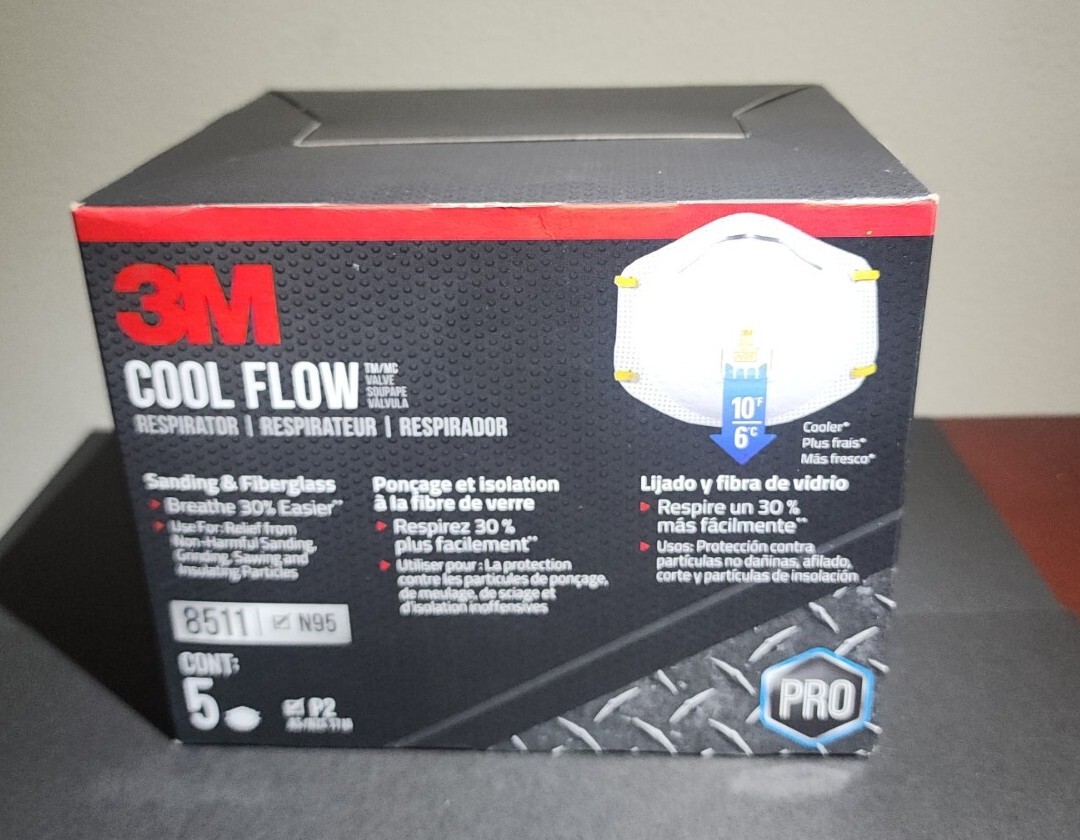 5 Pack 8511 N95 Pro Series Disposable Respirator W Cool Flow Valve