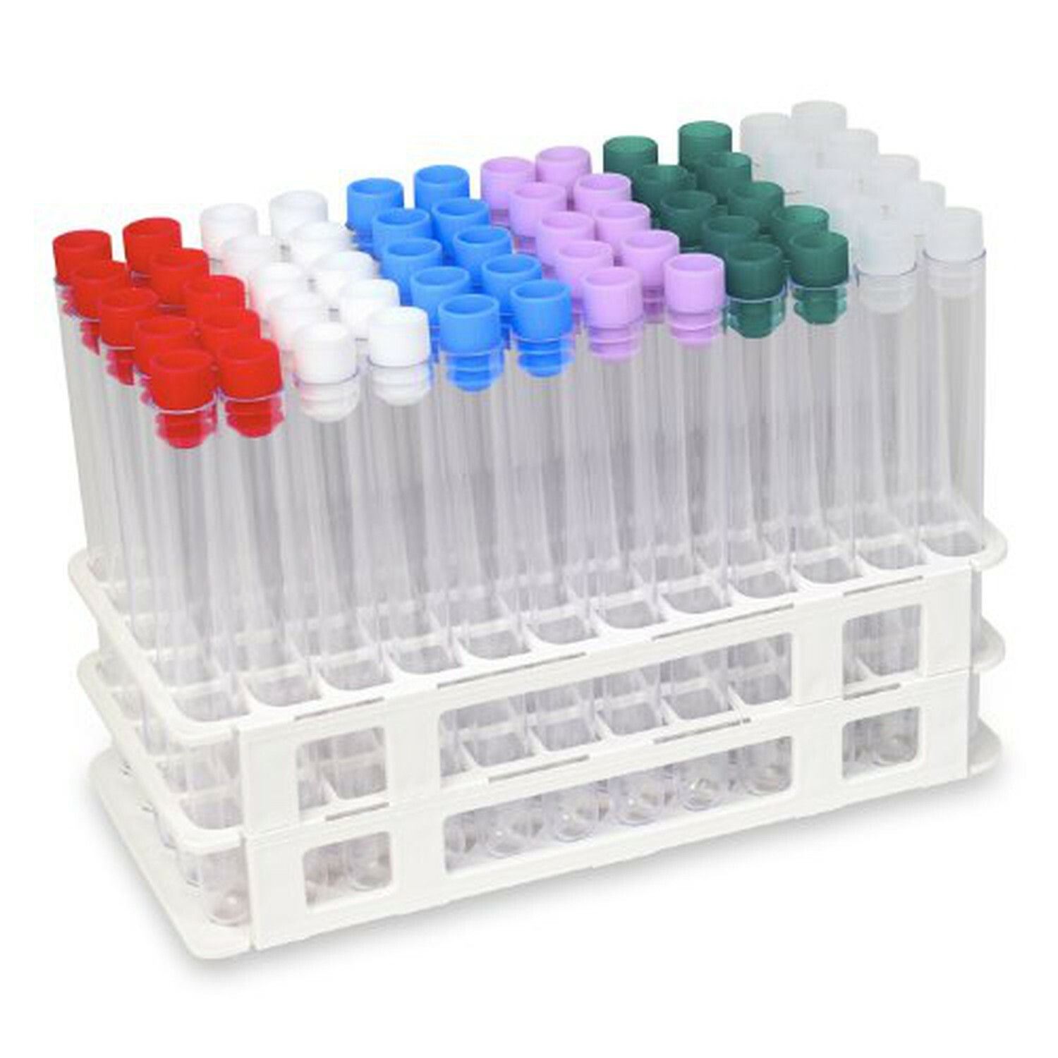 16x150mm Clear Plastic Test Tube Set with Caps and Rack (Pack of 60)