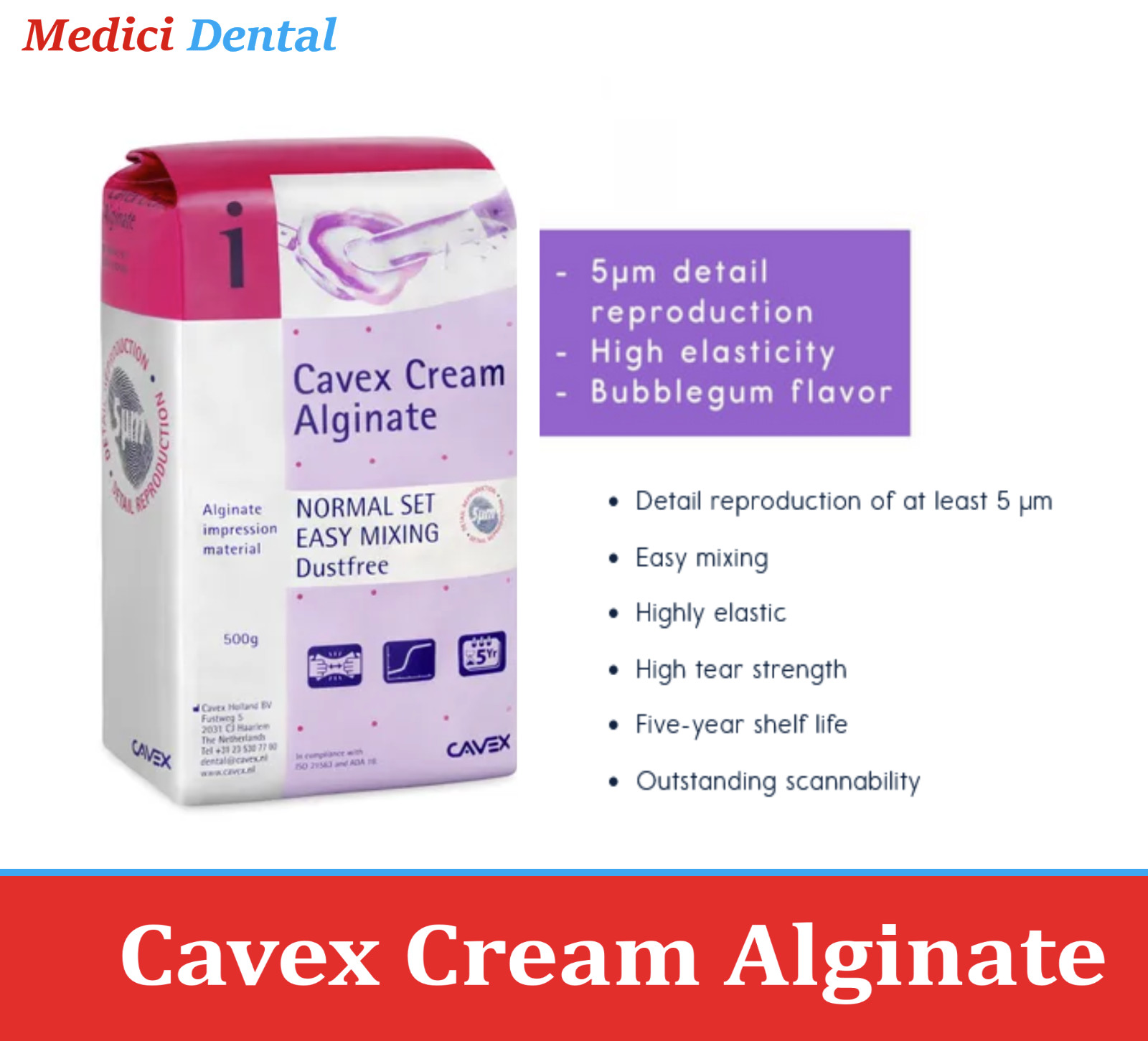 Cavex Cream Alginate Impression Material Dust Regular Set 1.1Lb Pouch Case/10