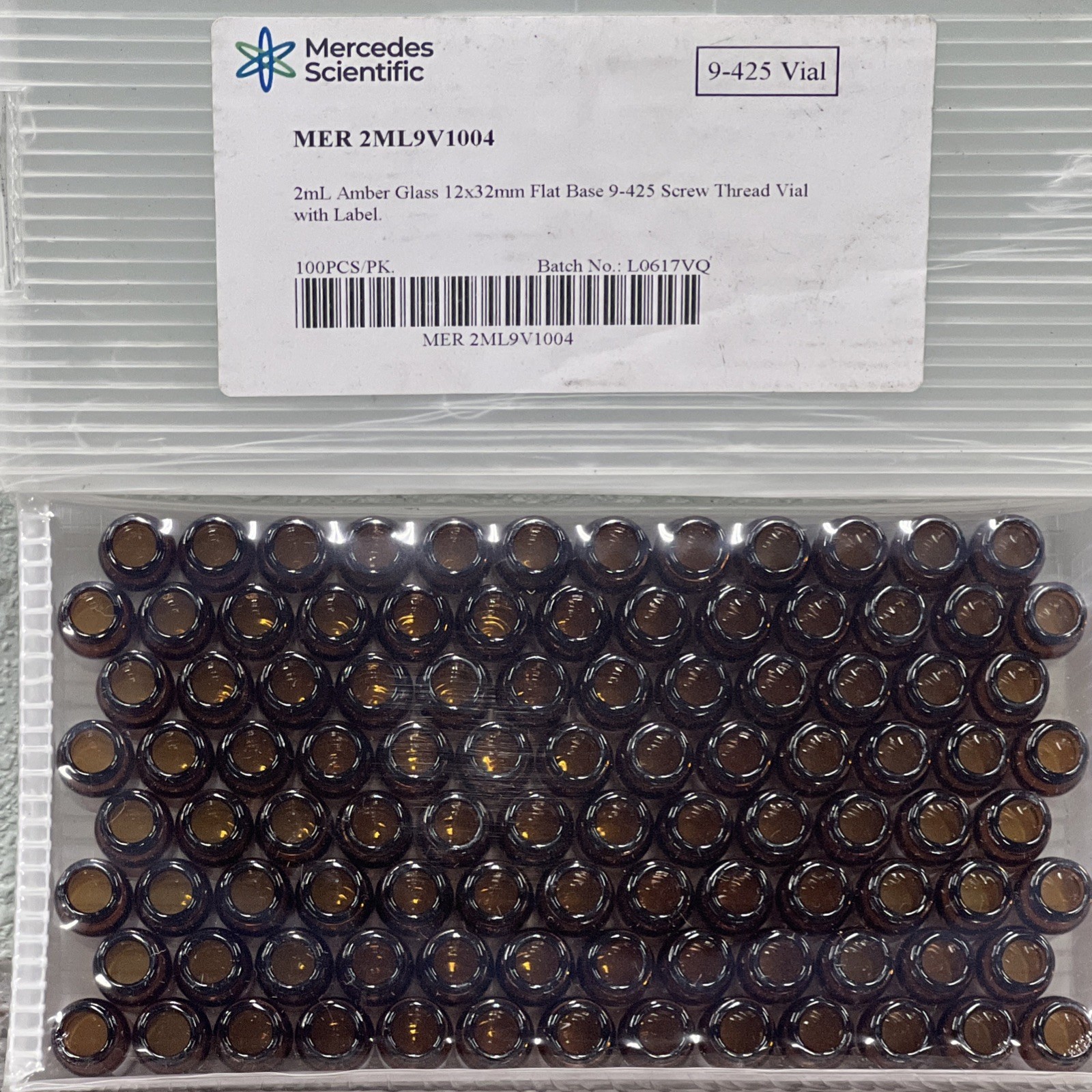 Mercedes Scientific® 2mL Screw Vials, Amber Glass, 12 x 32mm 100PCS/PK