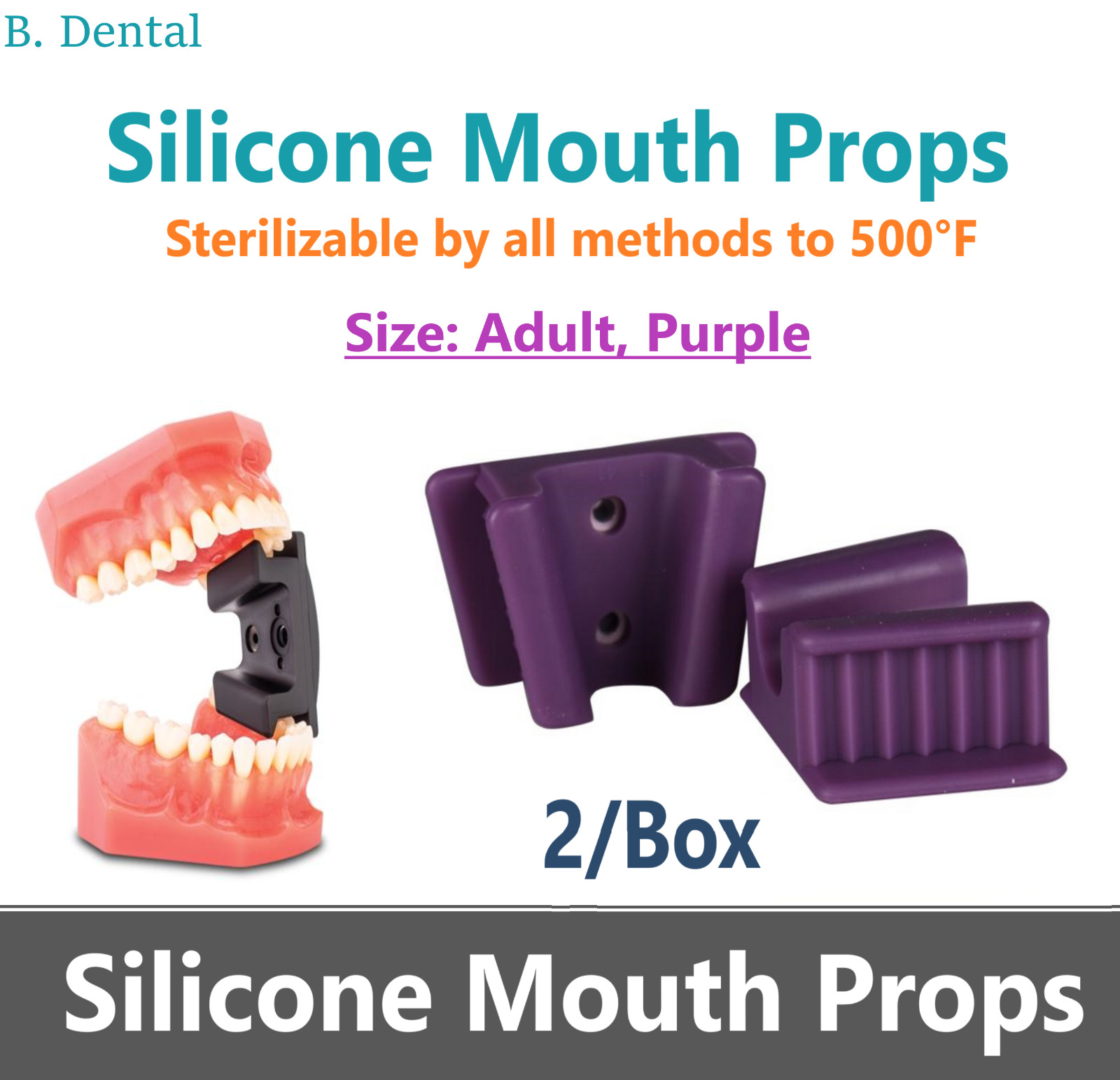 DENTAL Silicone MOUTH PROP BITE BLOCKS ADULT, Purple, LATEX FREE Autoclave 500F