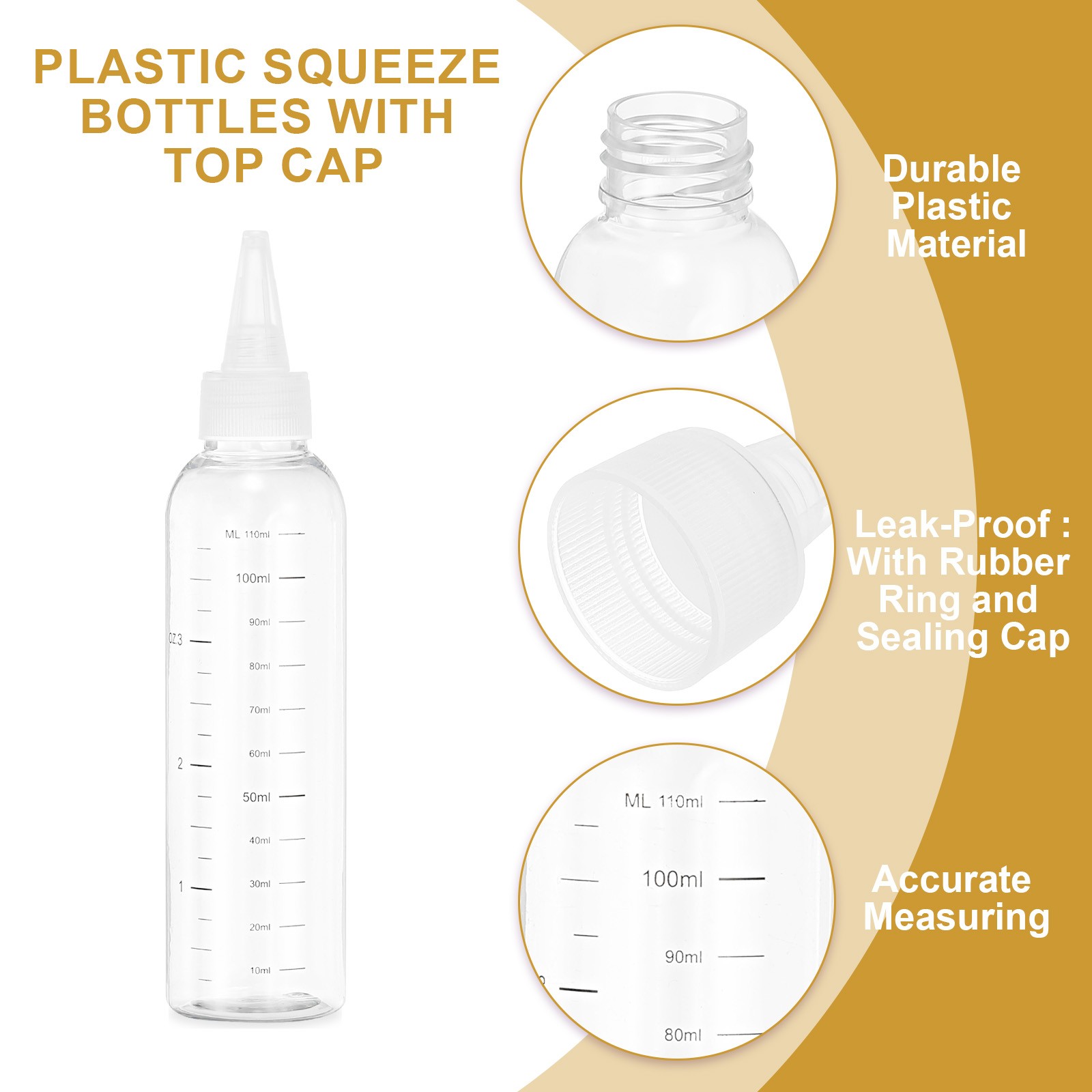 110ml/4OZ Squeeze Bottles with Top Cap, 4 Pcs Dispensing Bottle, Transparent