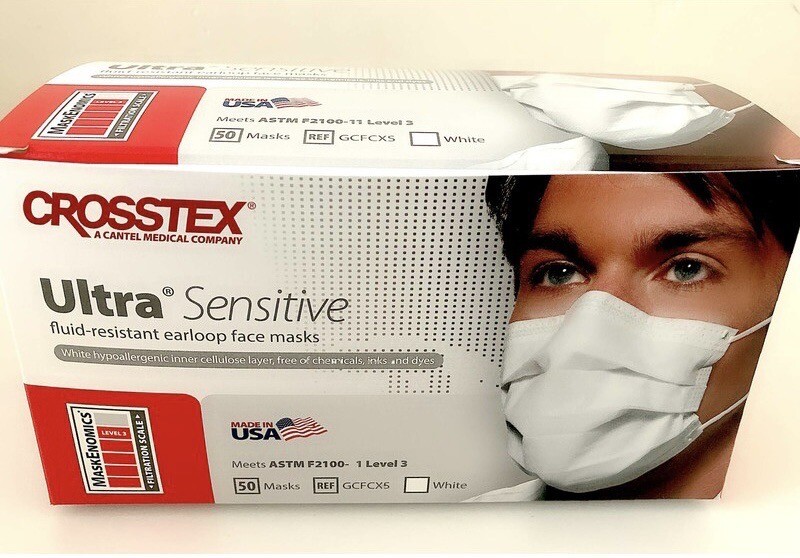 Crosstex Ultra Sensitive Surgical Mask ASTM F2100 Level 3 GCFCXS 50/BX