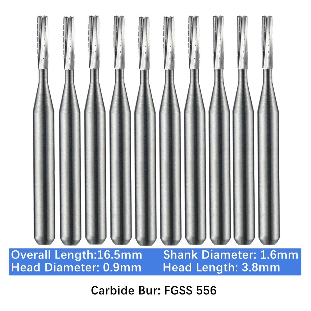 10-100pc Dental FG Carbide Burs Short Shank Straight Flat End Cross-Cut FGSS 556