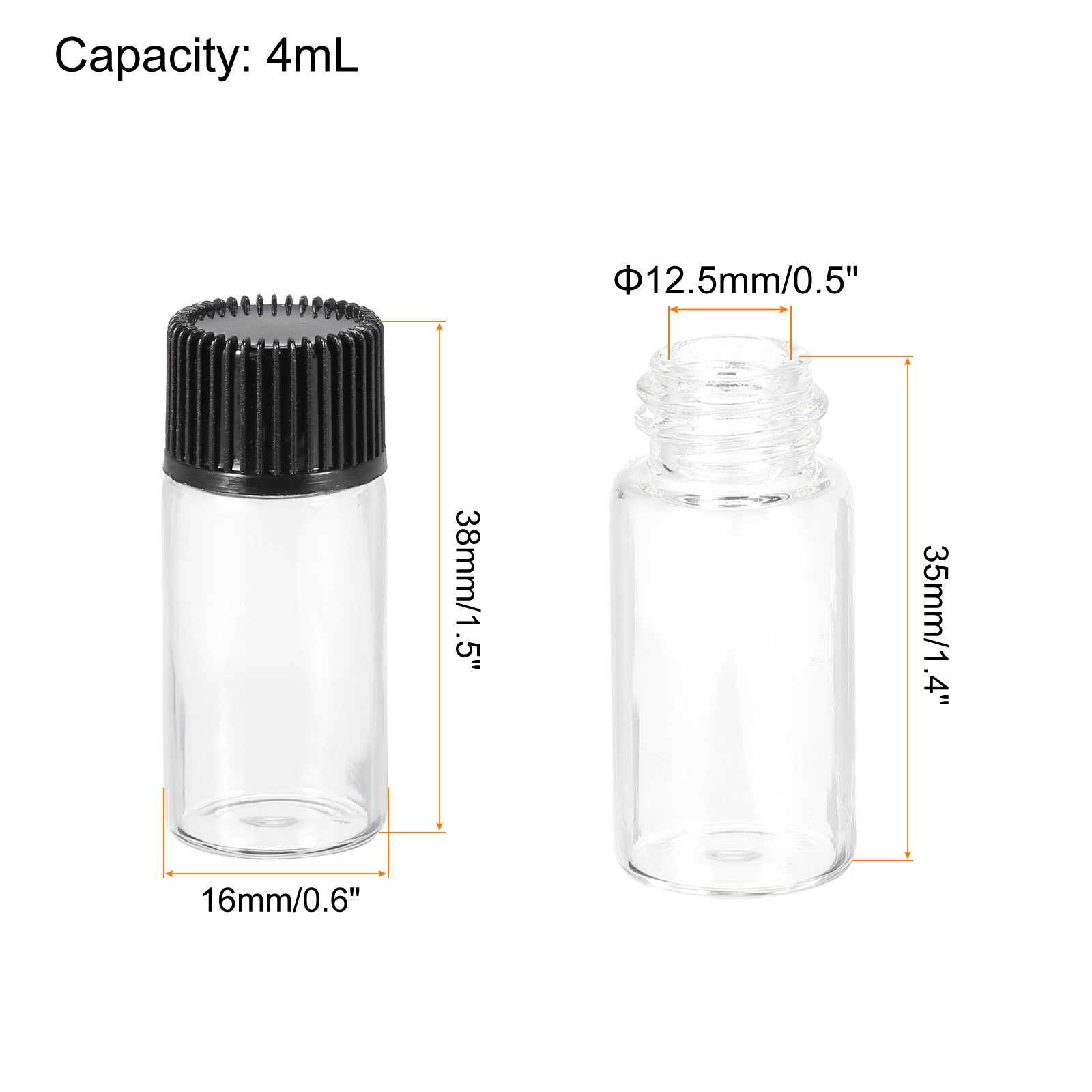4ml Essential Oil Bottles, 20pcs Black Clear Glass Bottles