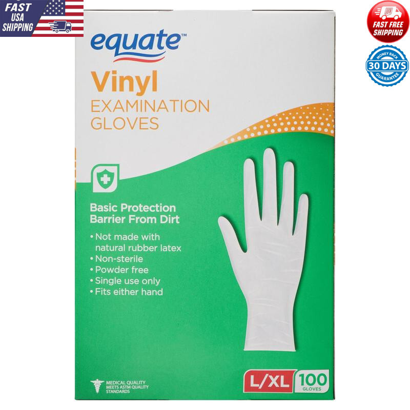 Vinyl Examination Gloves Large X-Large 100 Count Disposable Powder-Free New