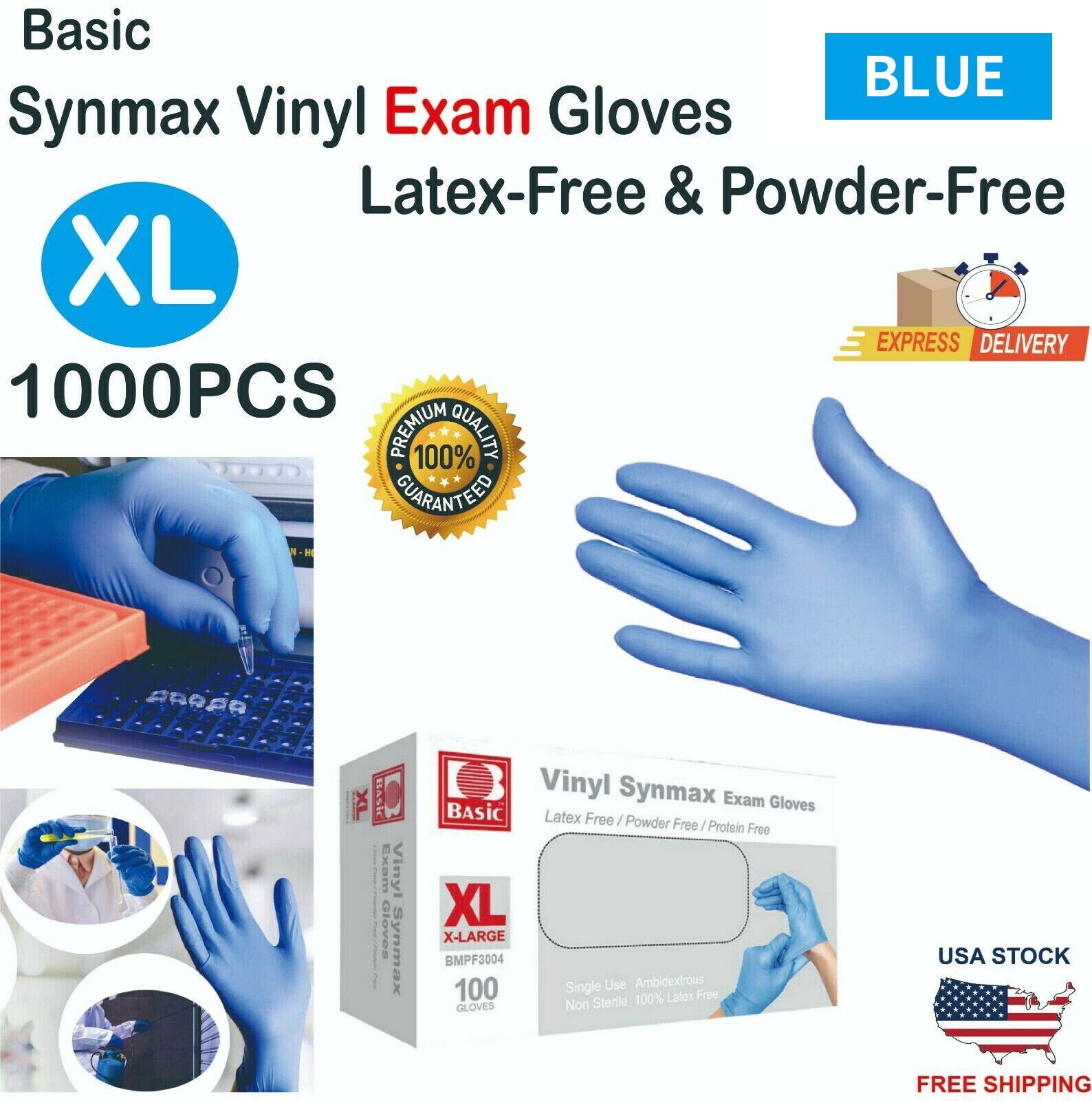 Basic 1000 PCS Blue Vinyl Exam Gloves XL-SIZE