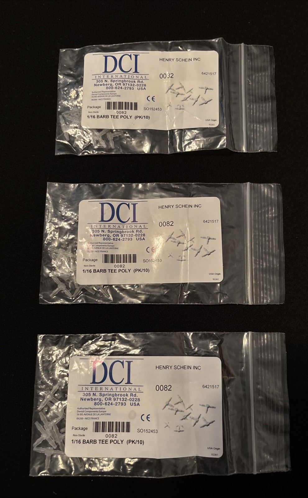 Lot Of 3pkg DCI 0082 1/16 Barb Tee Poly(10 Pc /pkg) NIP