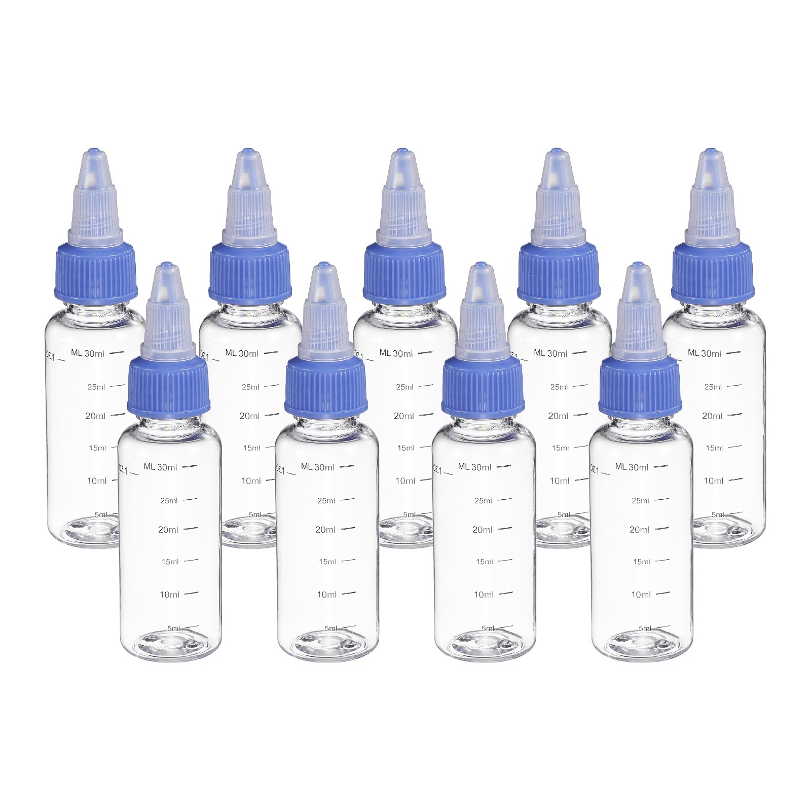 9 Pcs 30ml (1oz) Plastic Dispensing Bottle with Twist Cap, Transparent/Blue