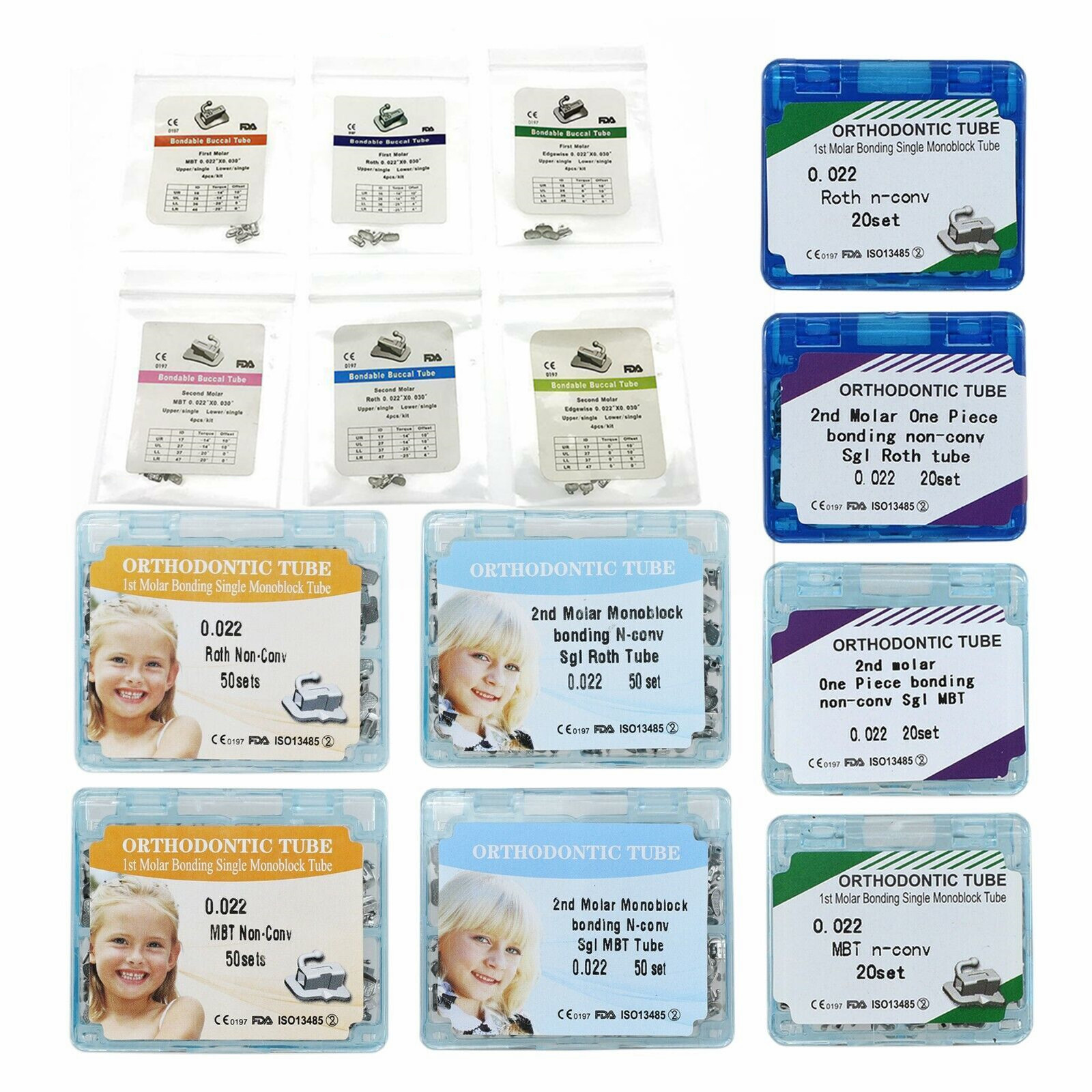 Dental Orthodontic Buccal Tube Single 1st 2nd Molar Roth MBT 022 018 Bondable