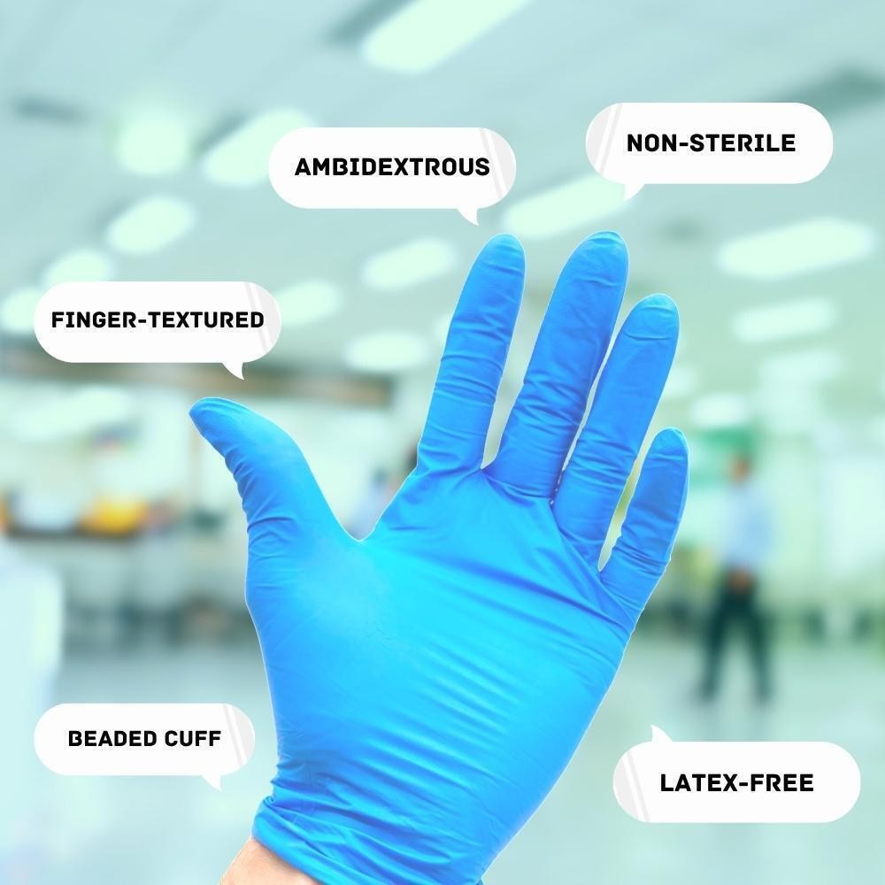 Medium 5 Mil Textured Blue Nitrile Powder Free Gloves 96000 Pieces