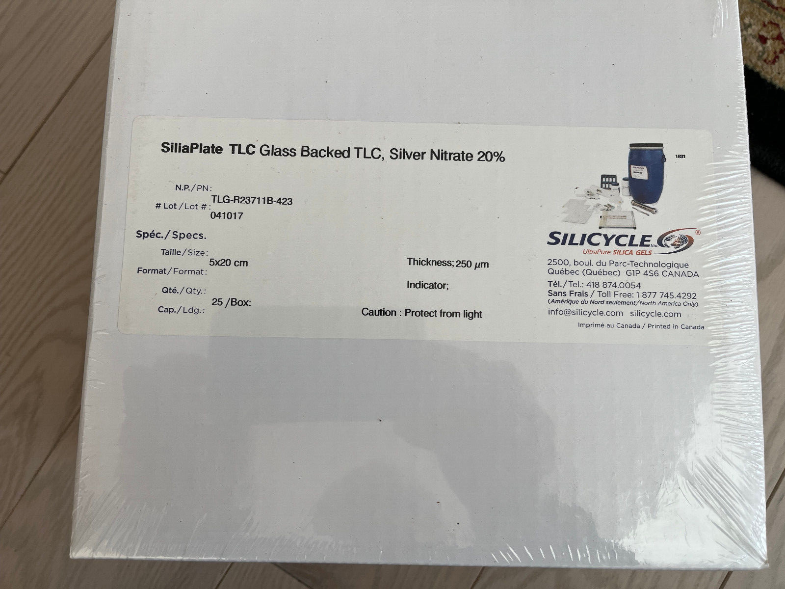 silicycle Siliaplate TLC plate silica Silver nitrate 5×20 cm TLG-R23711B-423