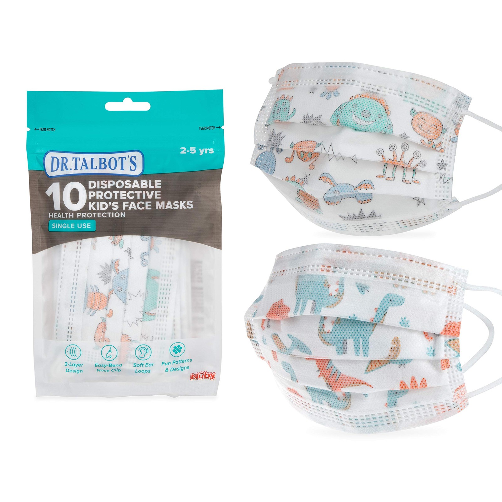 Disposable Protective Masks for Boys 2-5 Years – 10-Count – Disposable 3-Laye…