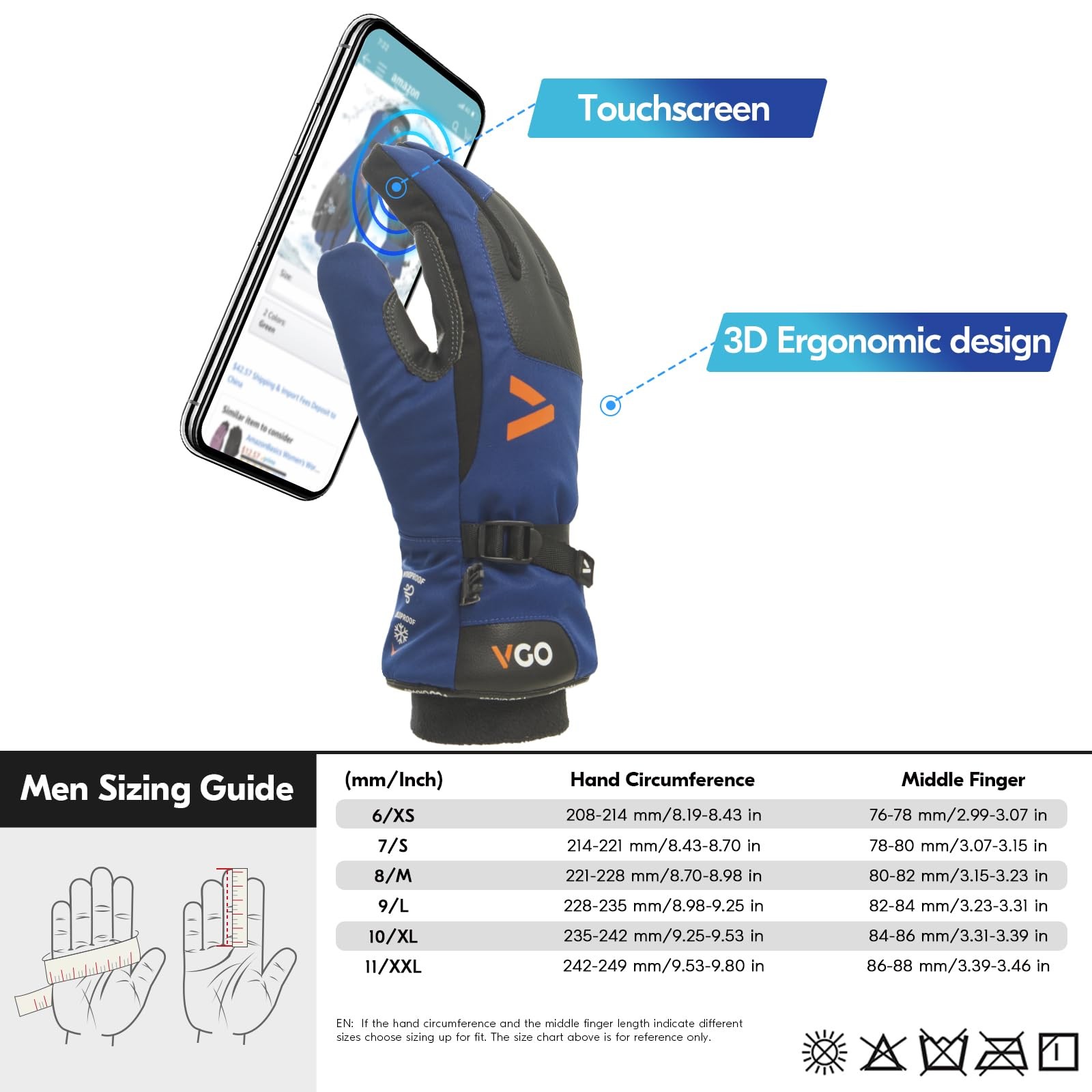 Vgo… -20/-4F Waterproof Winter Work Gloves Cold Weather Waterproof Work
