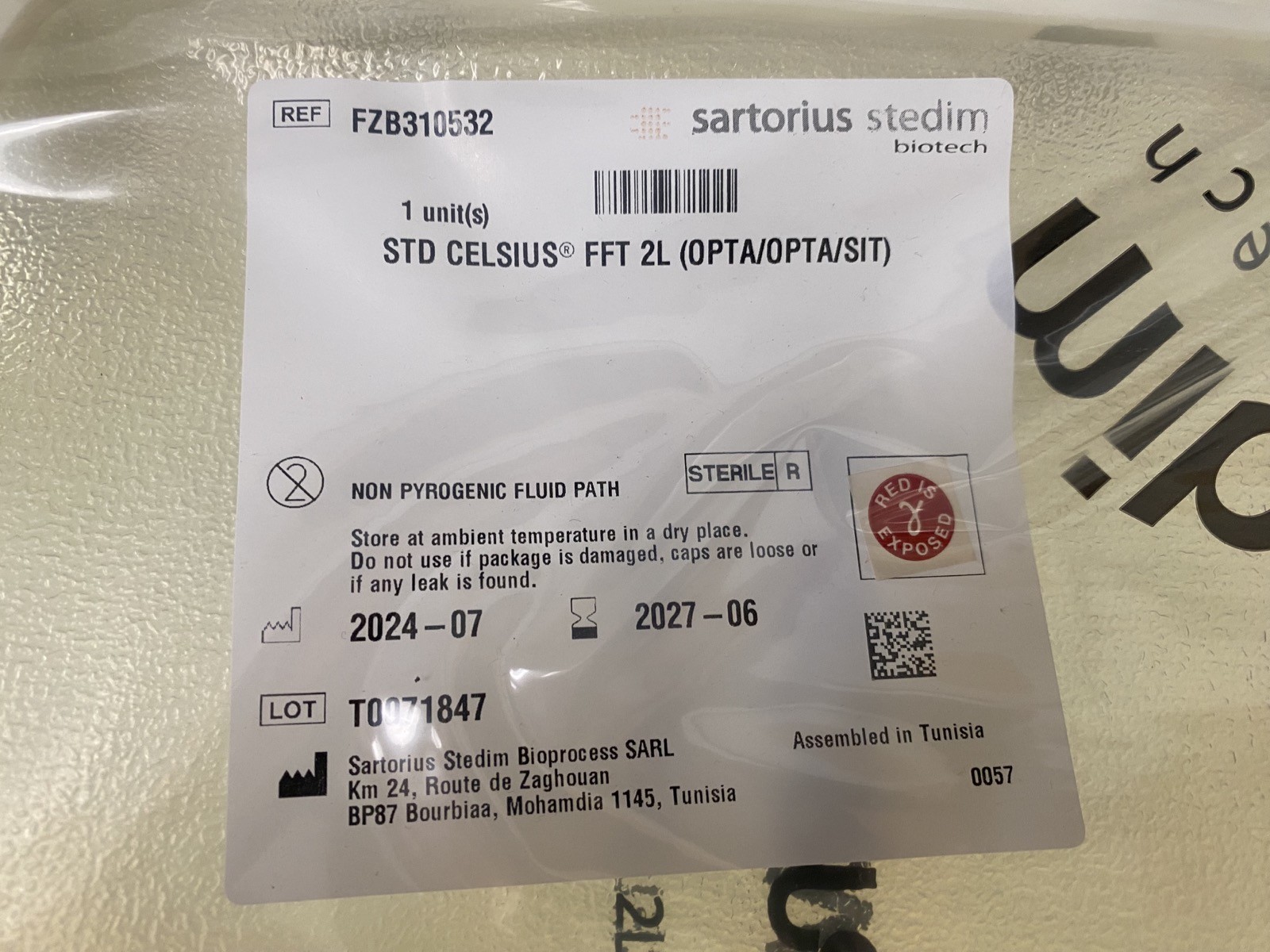 SARTORIUS 2L STD Celsius (OPTA/OPTA/SIT) FFT Bag Safecore FZB310532 (4/Box)