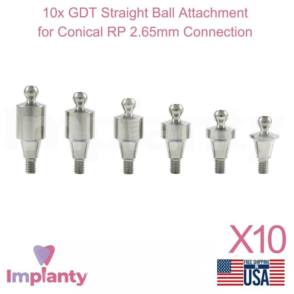 10x Dental Straight Ball Attachment Conical Connection RP 2.65mm Fixture System