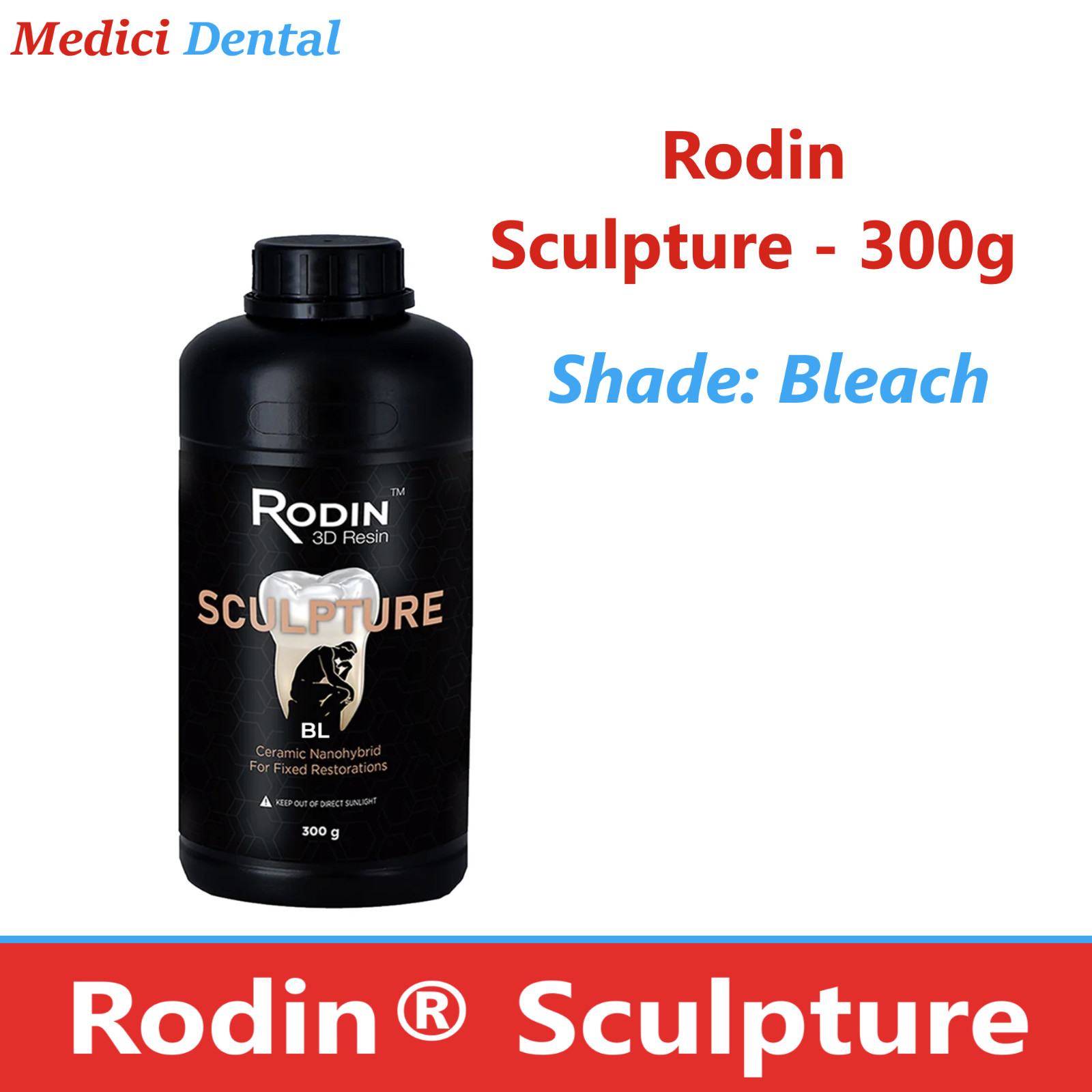 3D Print Resin Rodin Sculpture Ceramic Nanohybrid Resin Shade BLEACH, 300g Btl