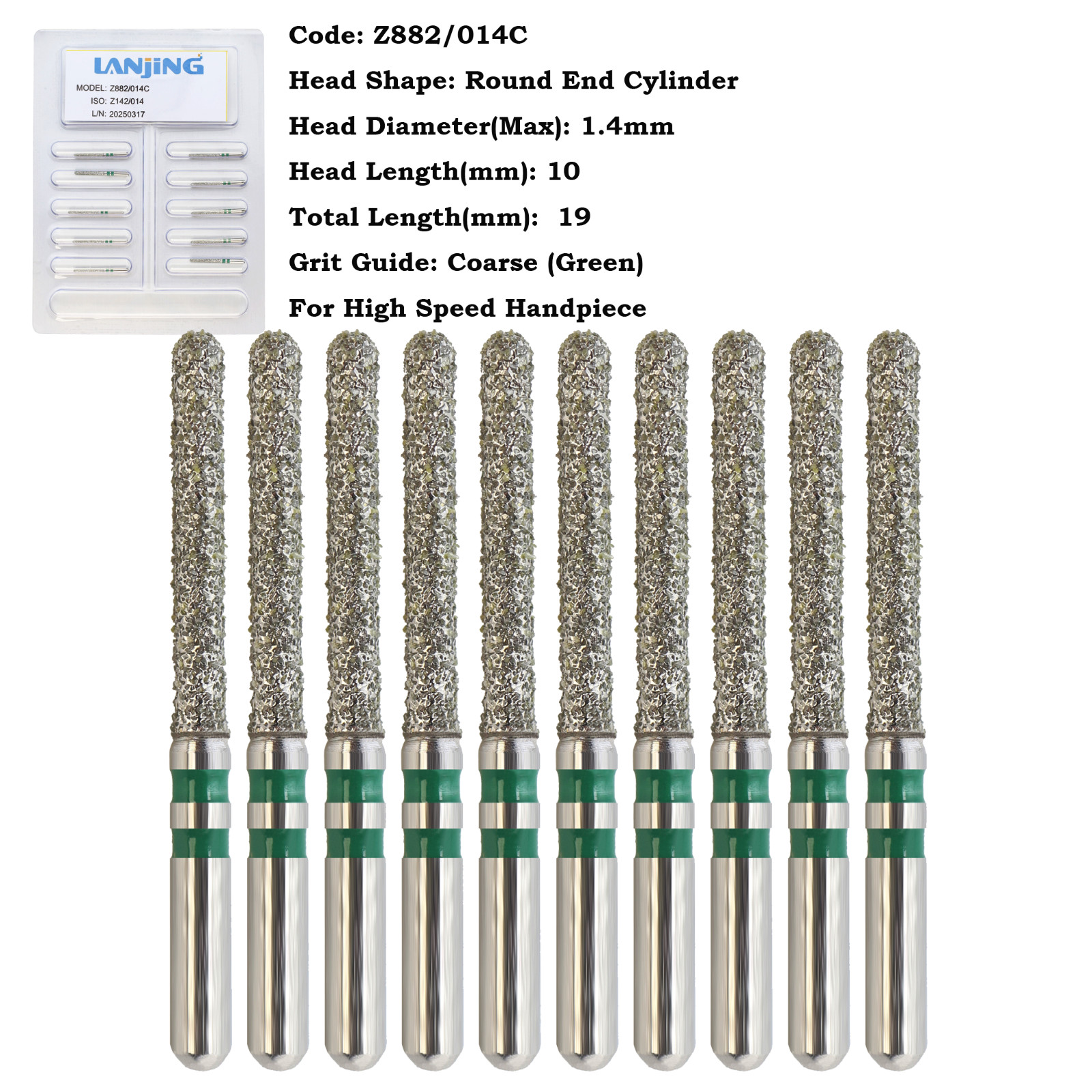 Zirconia Diamond Burs FG Round End Cylinder Z881/014F Z882/014C High Speed