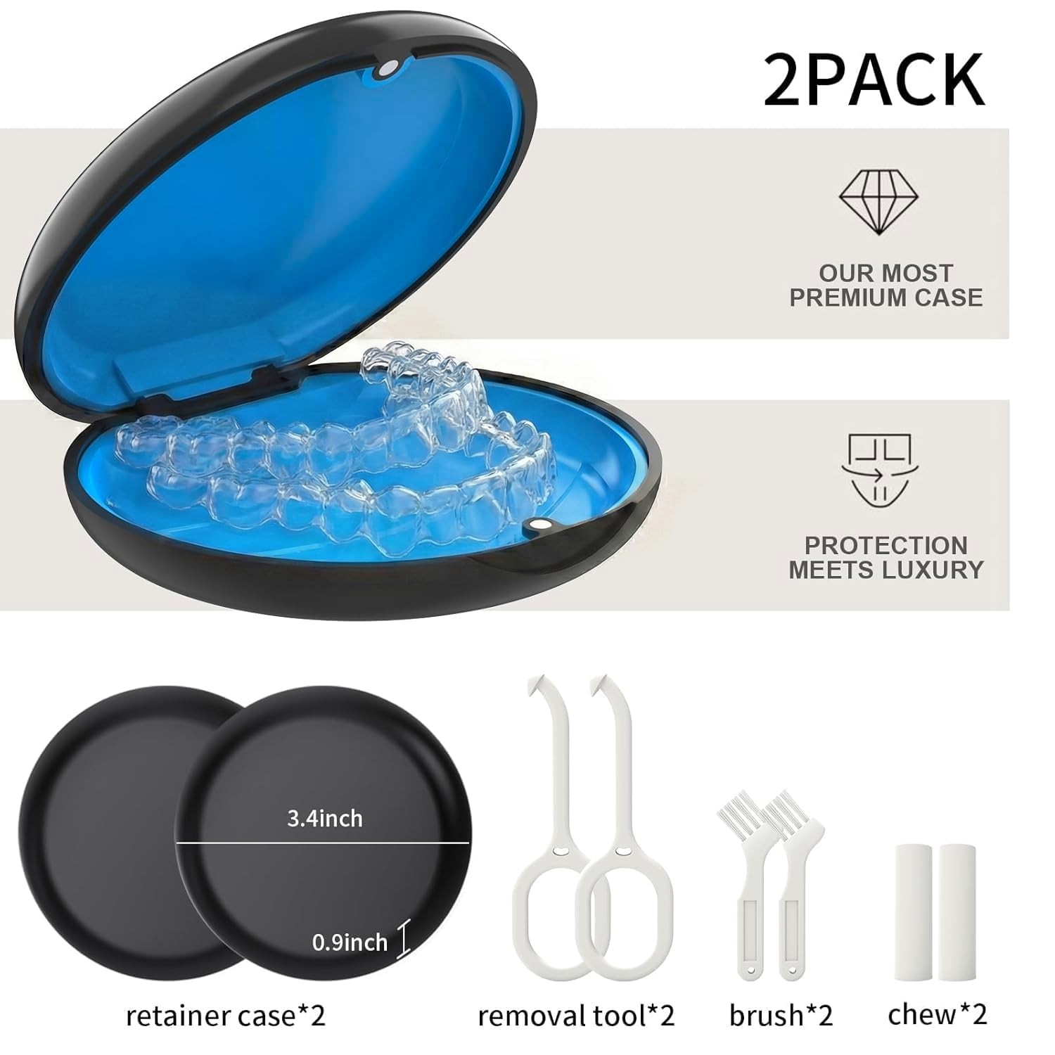 2 Pack Retainer Case, Compatible with Invisalign, Standard, 2 – Black