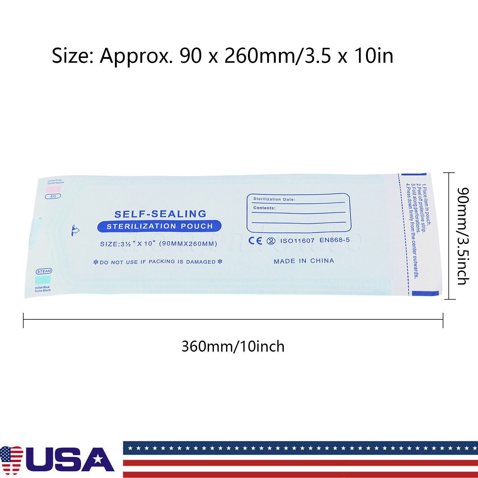 1000 Self-Sealing Sterilization Pouch, 3.5″ x 10″, Paper/Blue Film (5 Boxes)
