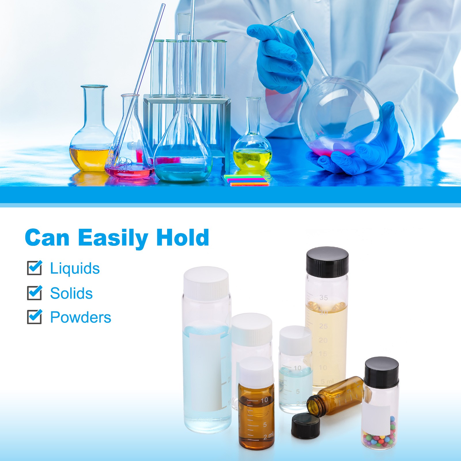 5 Pcs 30ml Clear Glass Vials with White Screw Caps, Sealed Bottles with Scale