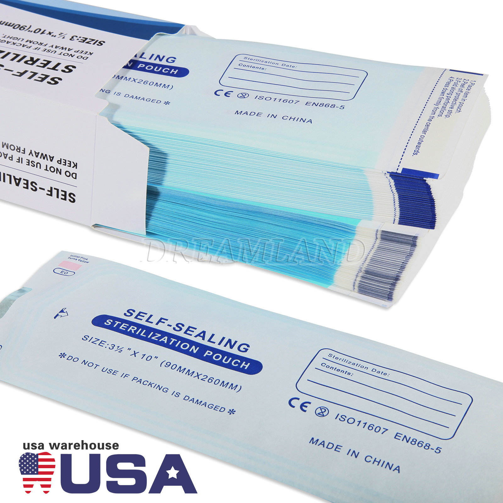 200PCS Self Seal Pouch Sterilization Bag Pouches Dental Medical 3.5″ x 10″