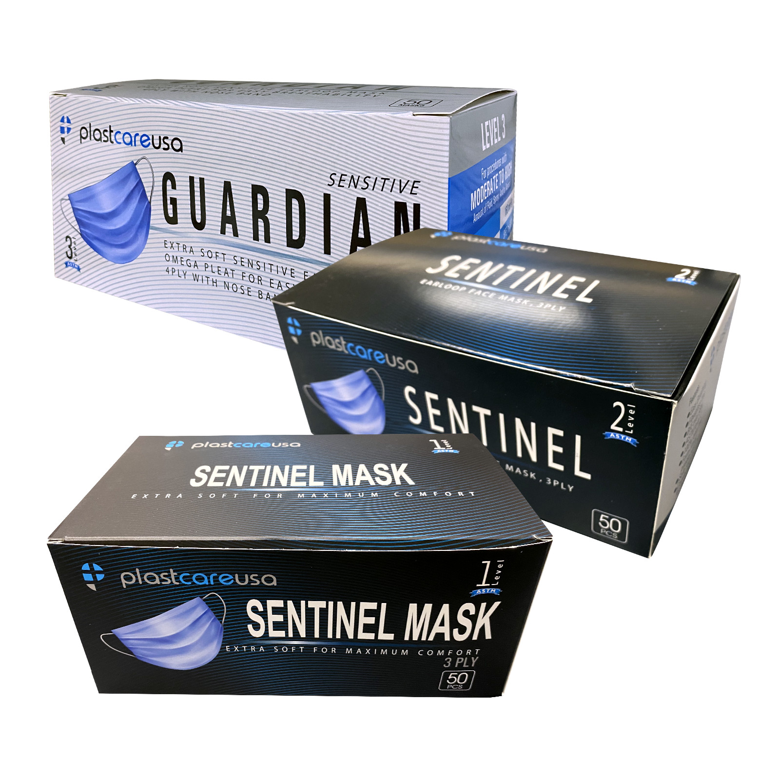 ASTM Ear Loop Disposable Face Masks (Box of 50) (Choose Your Color & Protection)