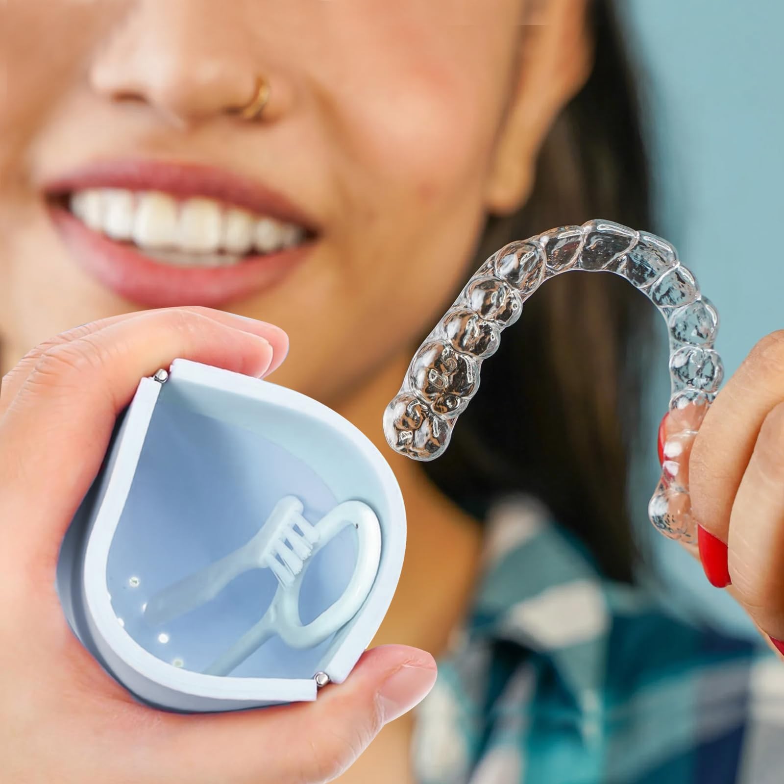 Silicone Retainer Denture 3.54 × 2.95 × 0.98 inches / 9 × 7.5 × 2.5 cm, Blue