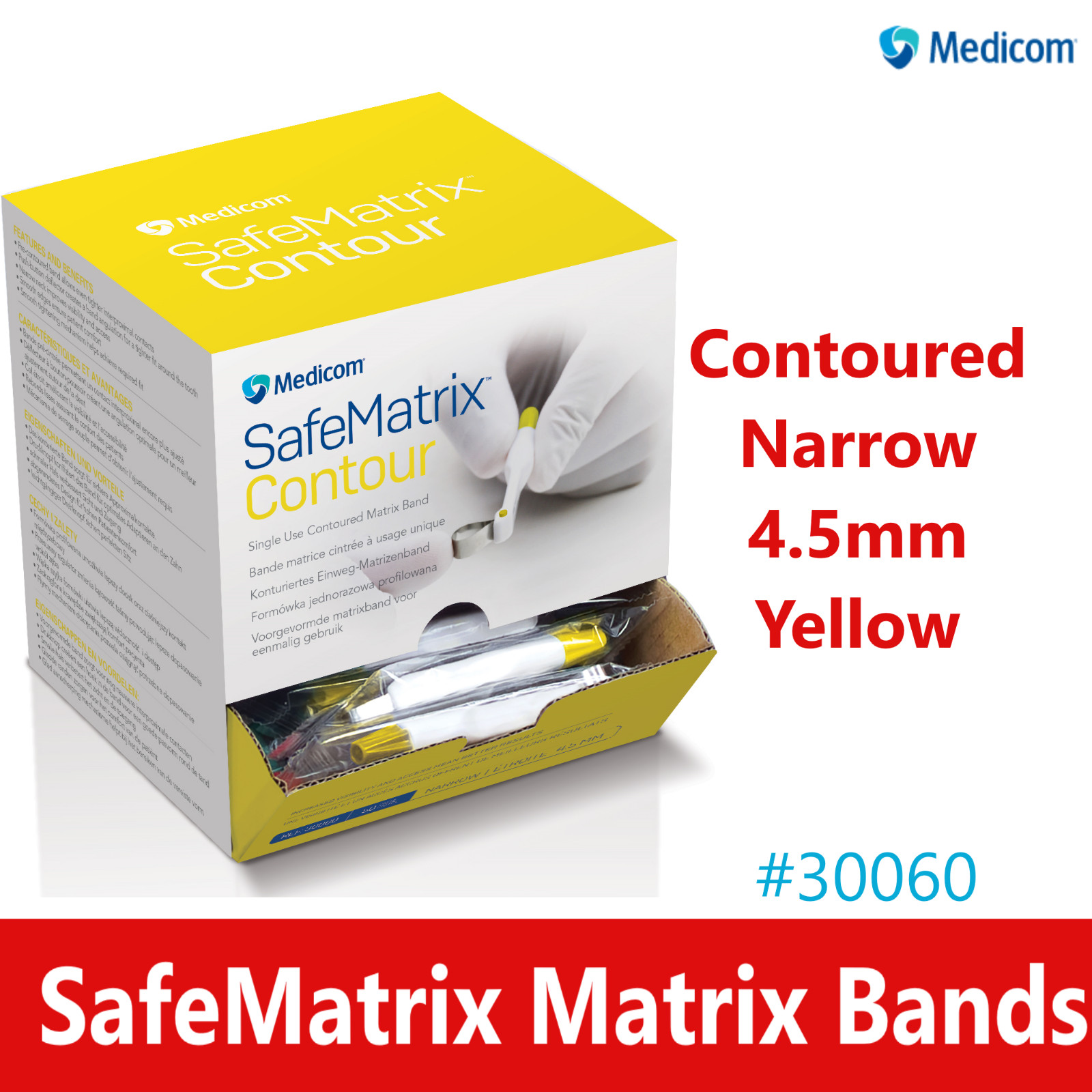 Dental Pro-Matrix Curve – Narrow, 4.5 mm, 50/Box, Yellow, 19001 Matrix Bands