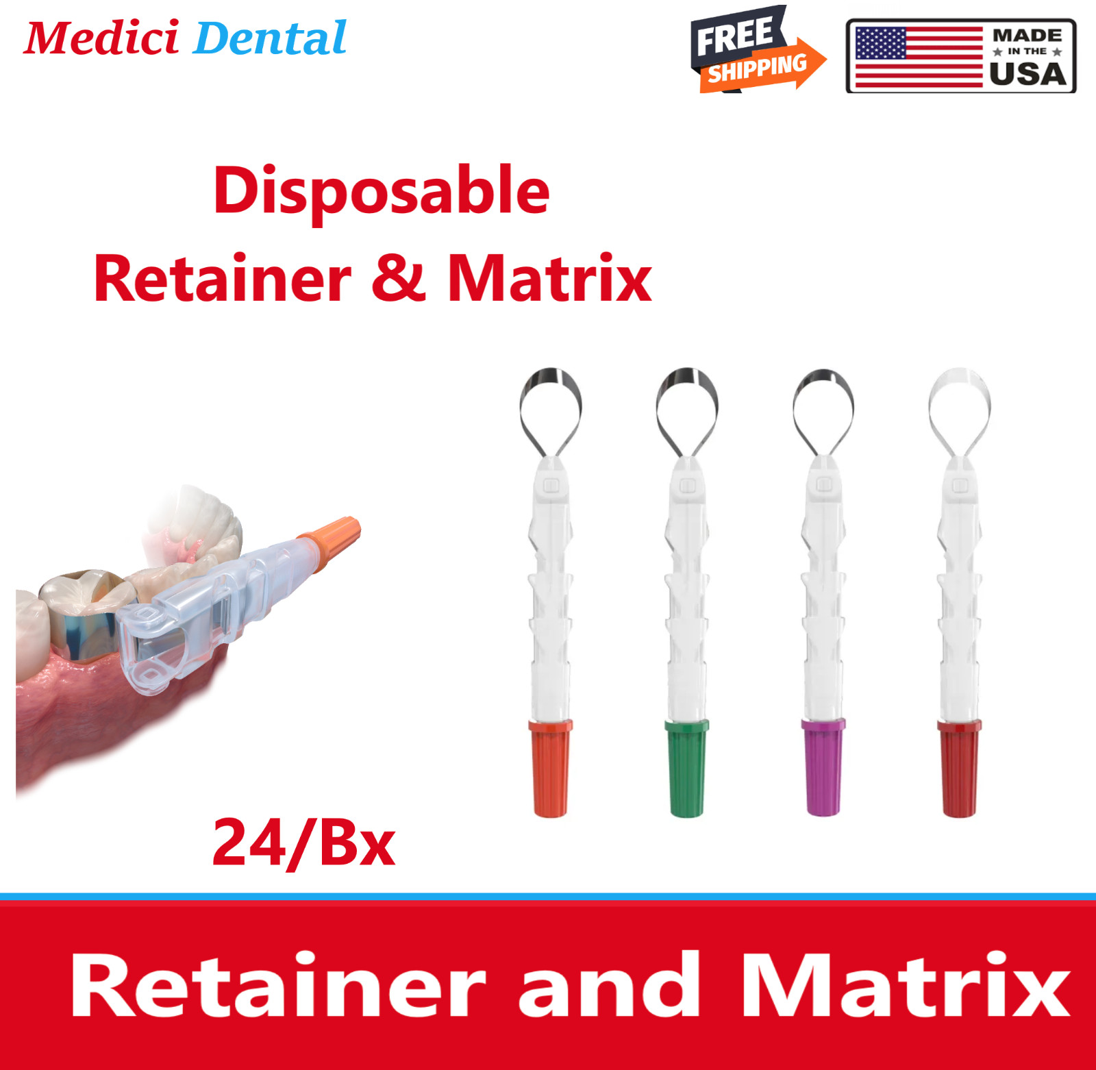 Dental RETAINER & MATRIX 6.22MM, Orange / Green, Wingless, Disposable, 24/Bx