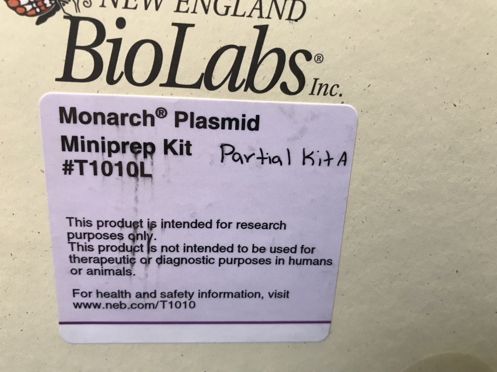 BIOLABS Monarch Plasmid DNA Miniprep Kit – Partial Kit T1010L A