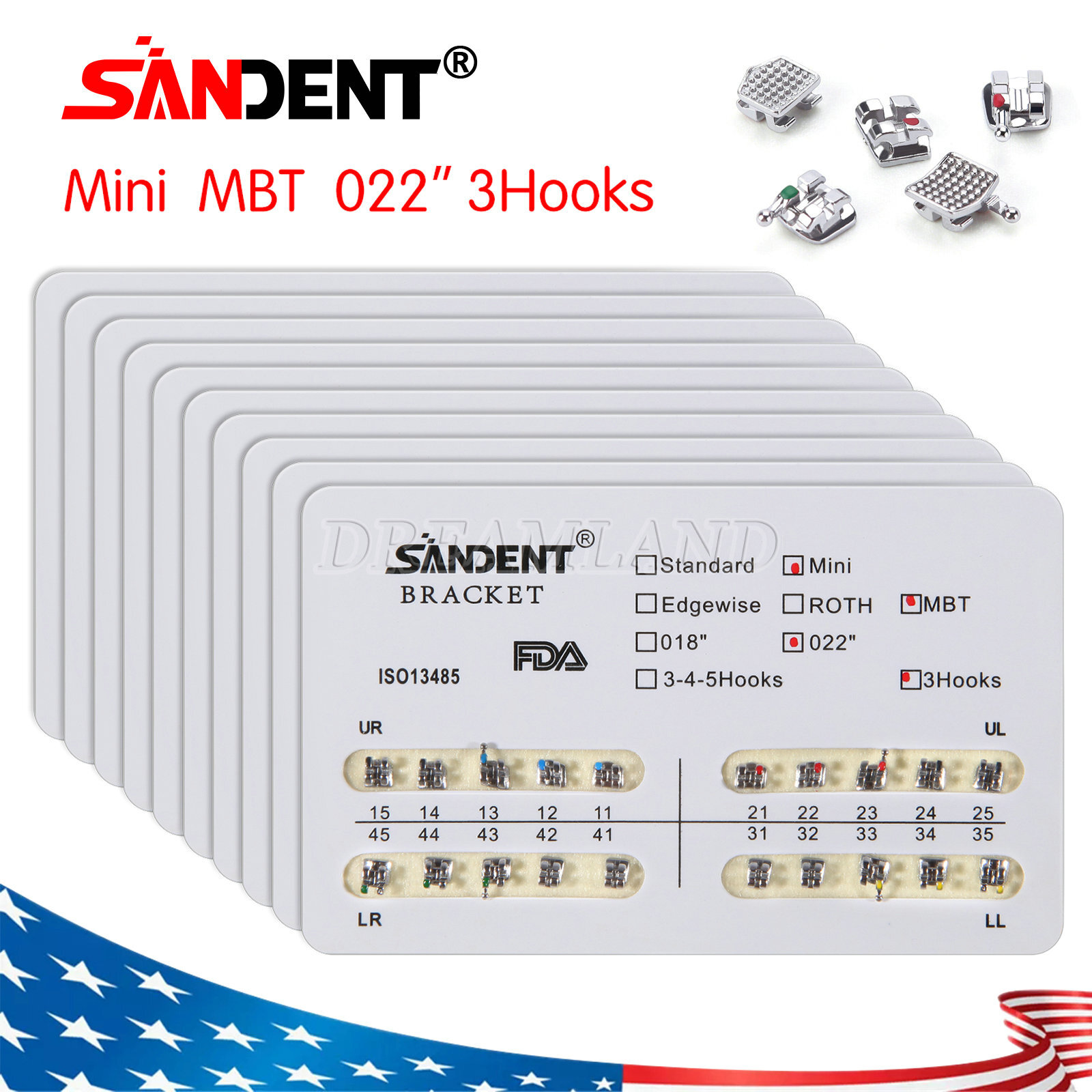 200Pcs Dental Metal Orthodontic Bracket Braces Mini MBT 022″Slot 3Hooks #4